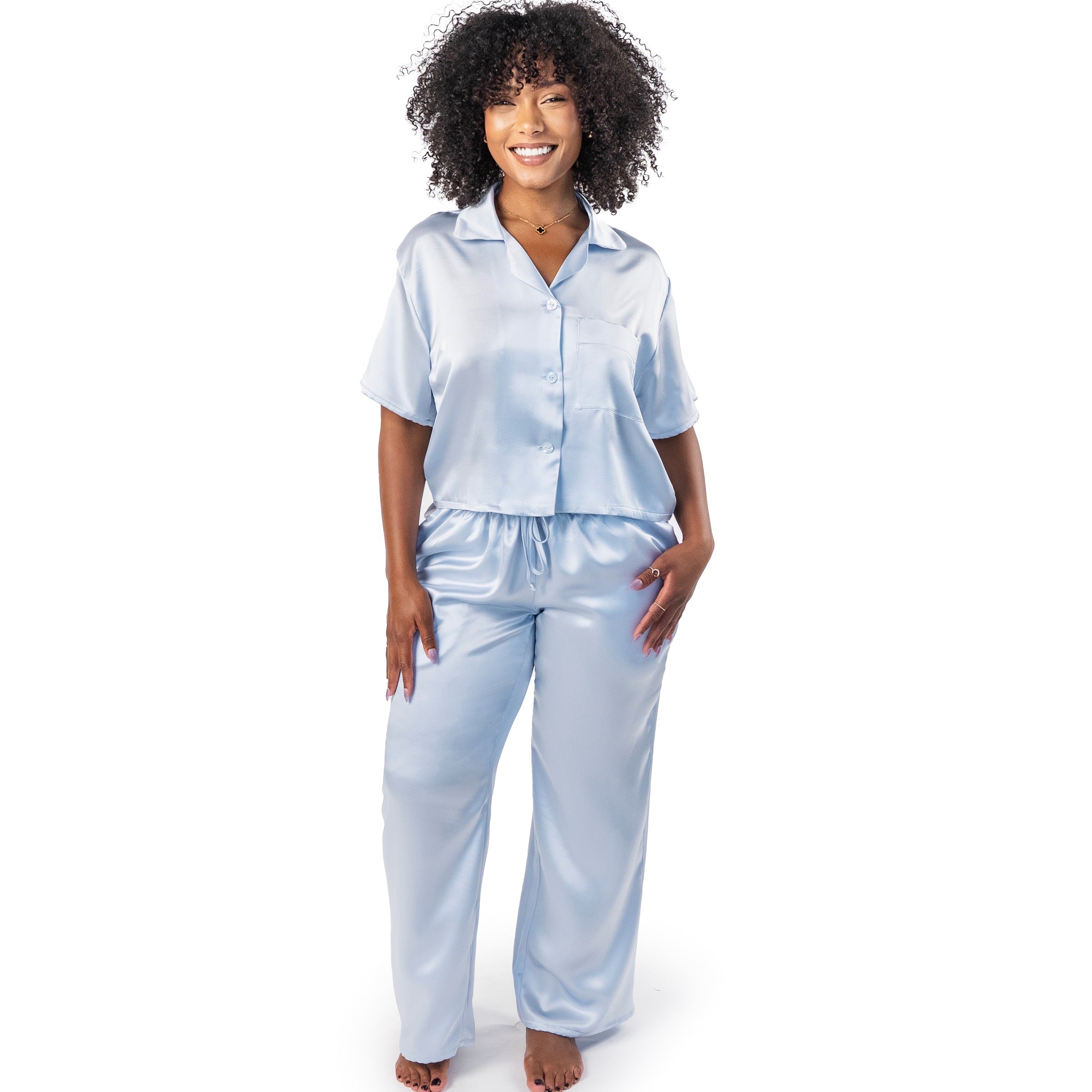Ladies summer long Pjs - sky-blue