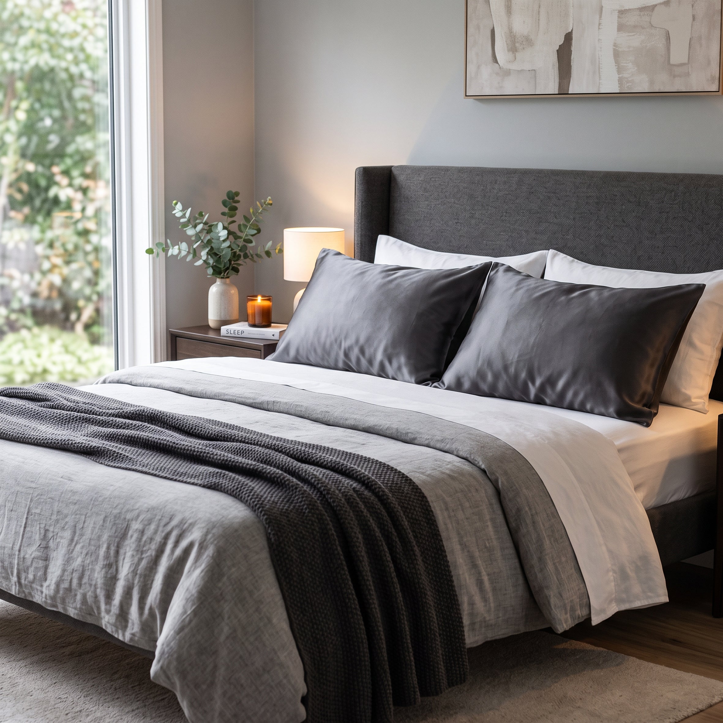 Pure Silk Pillowcase 22 Momme - Charcoal-Grey