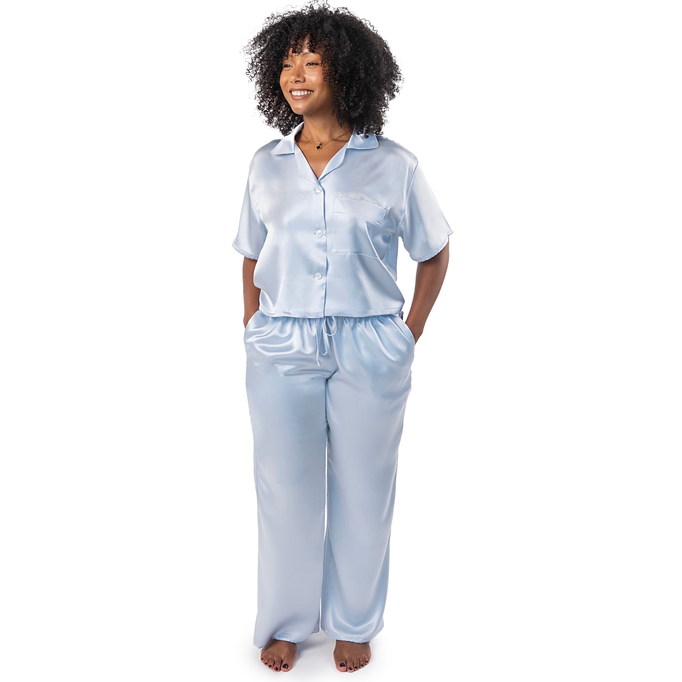 Ladies summer long Pjs - sky-blue