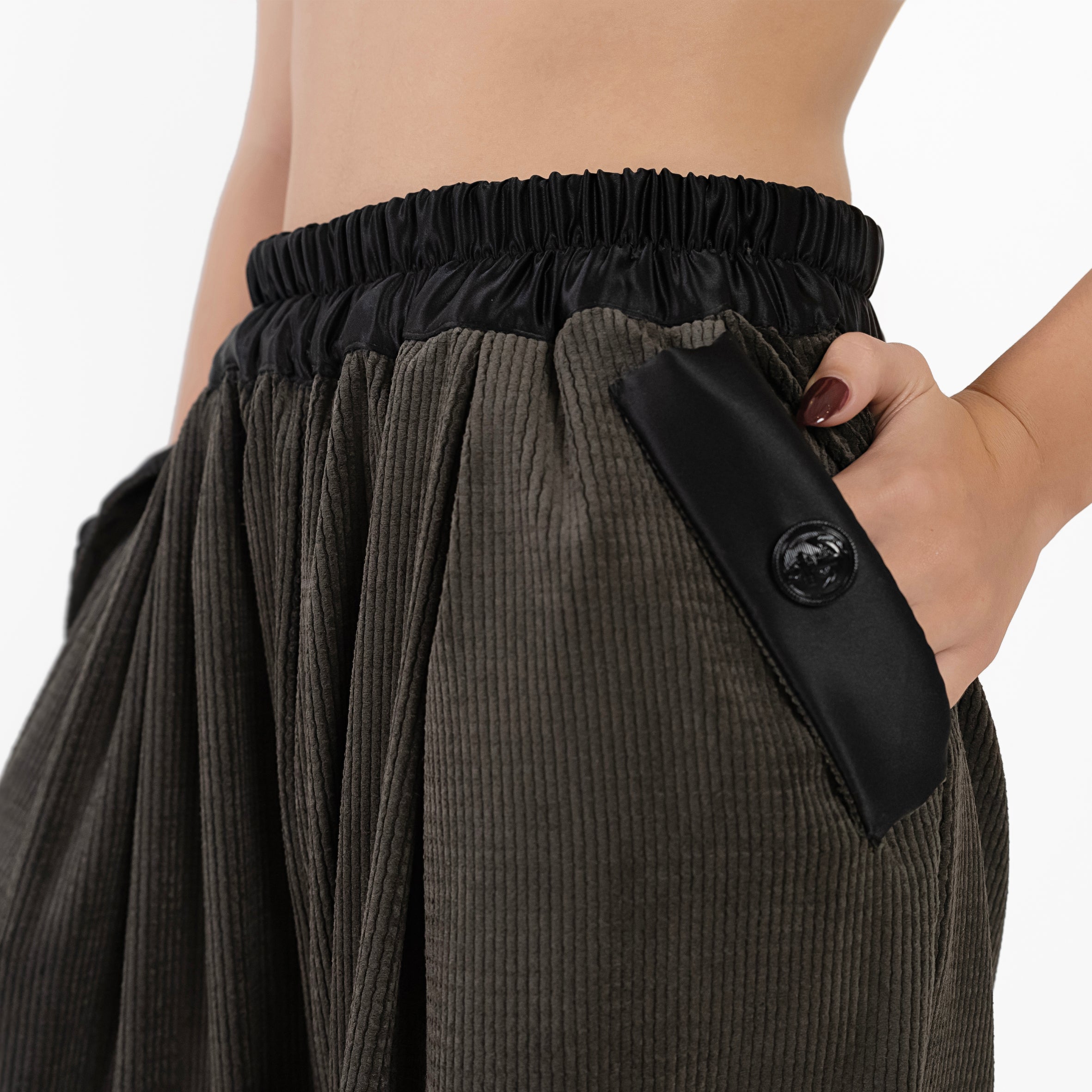 Ladies Silk and Corduroy Pants - Charcoal