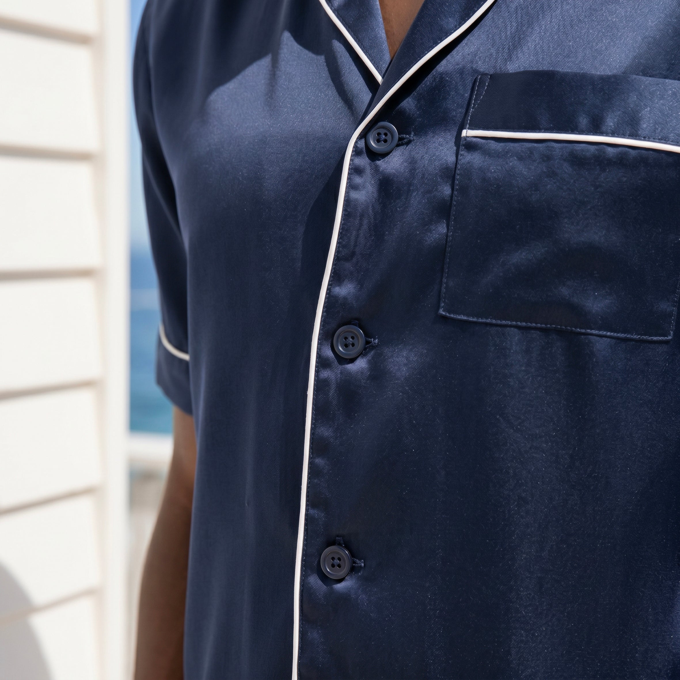 Gentleman Silk PJ's long pants & short sleeves - Navy-Blue