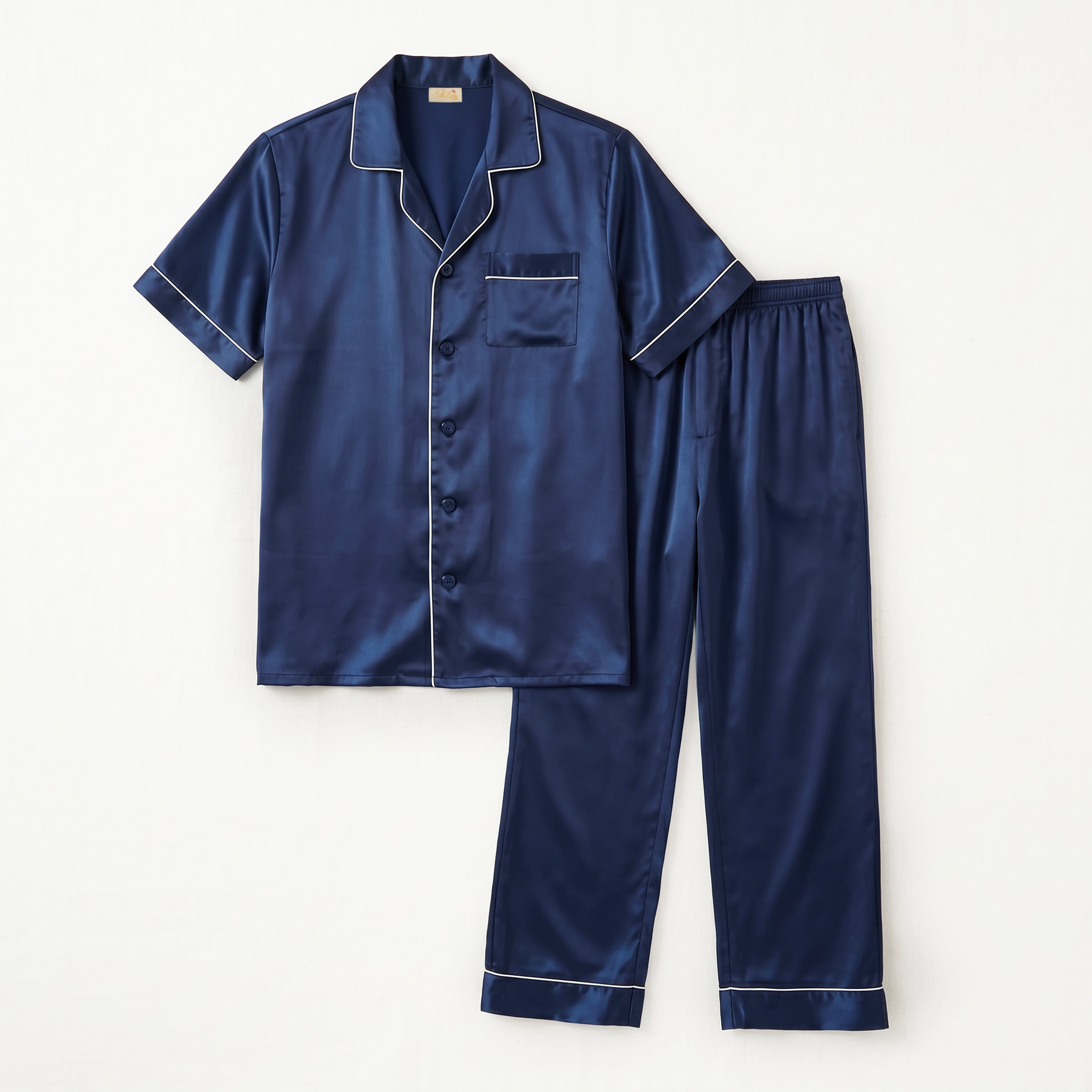 Gentleman Silk PJ's long pants & short sleeves - Navy-Blue