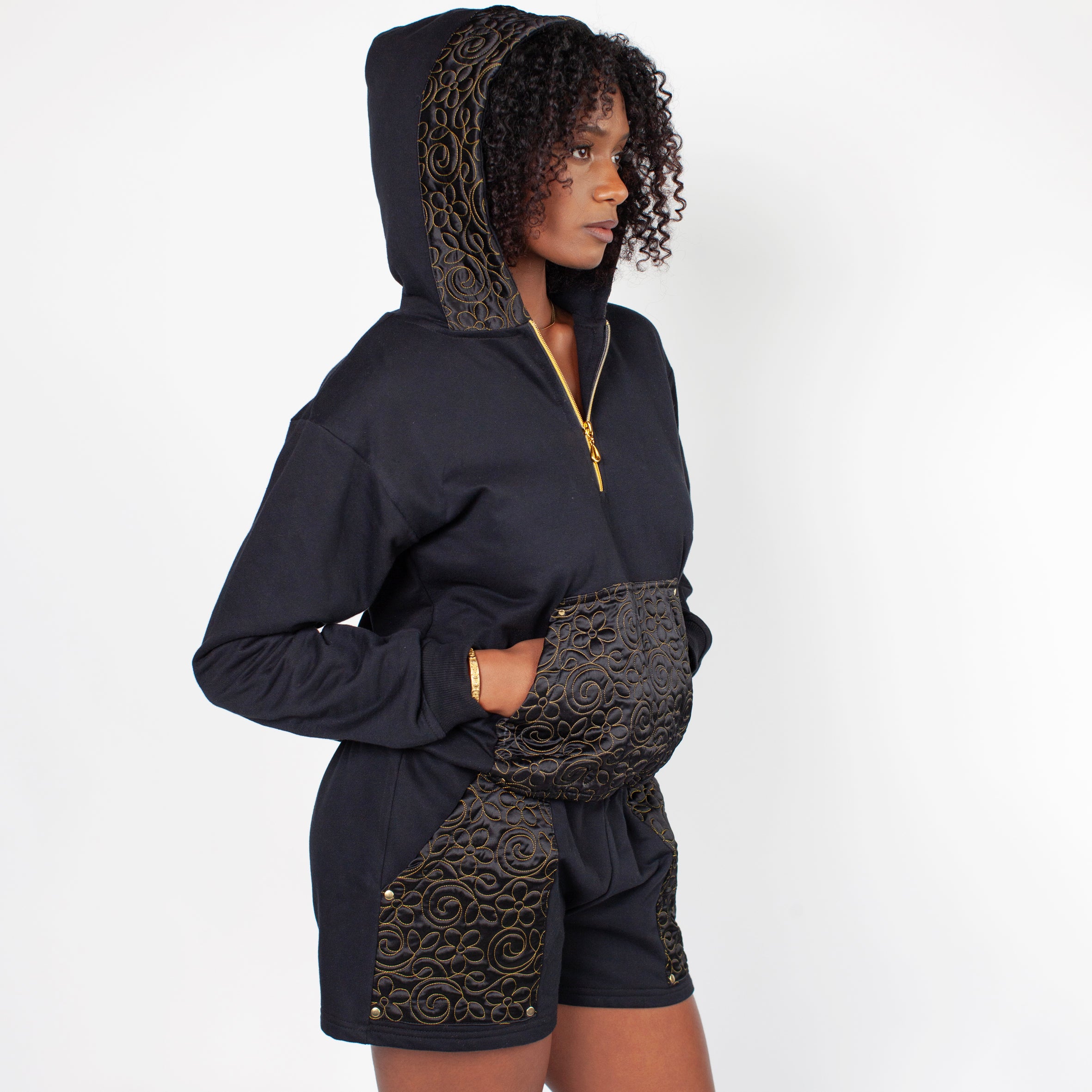 Ladies Silk and Cotton Short Tracksuit Black