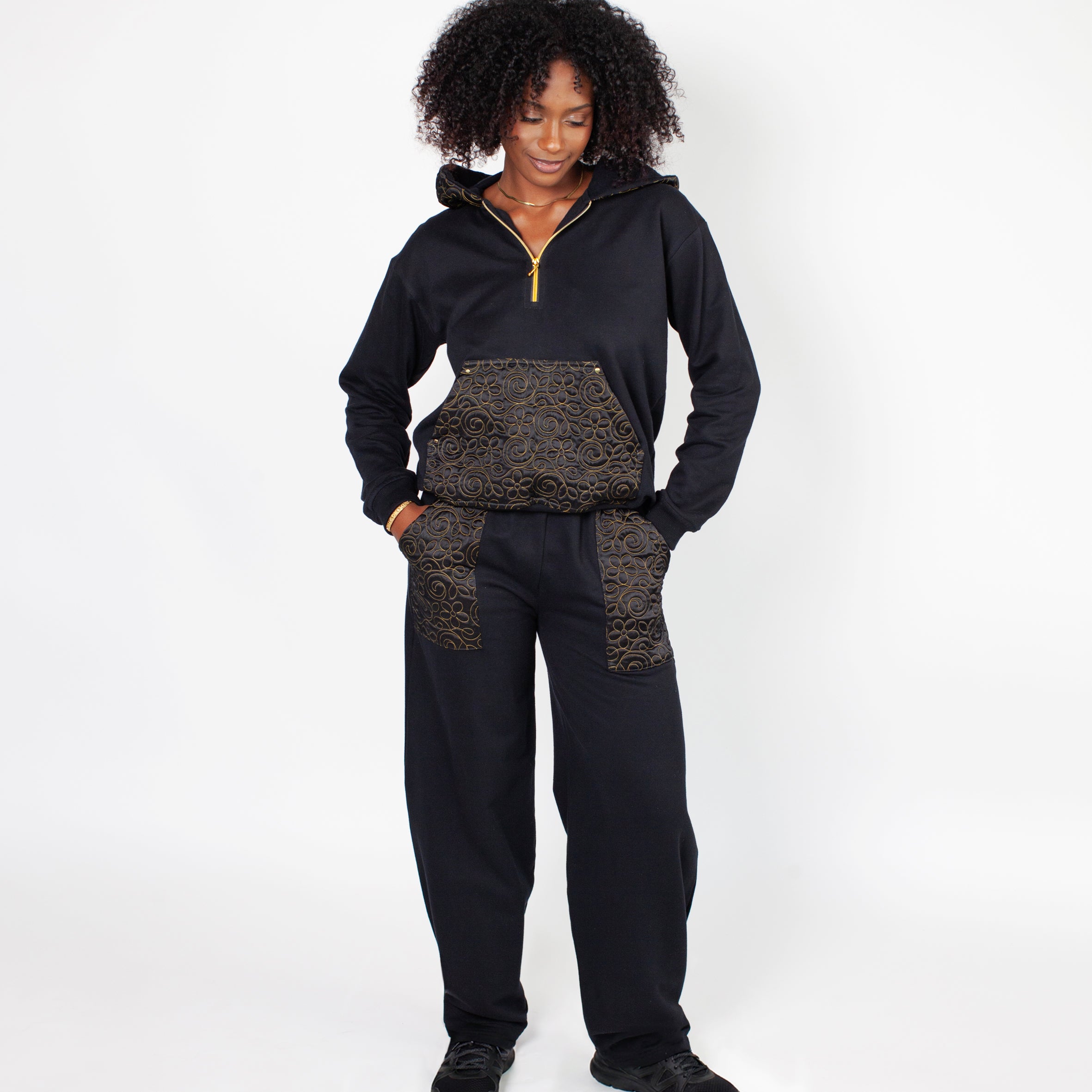 Ladies Silk & Cotton Tracksuit Black