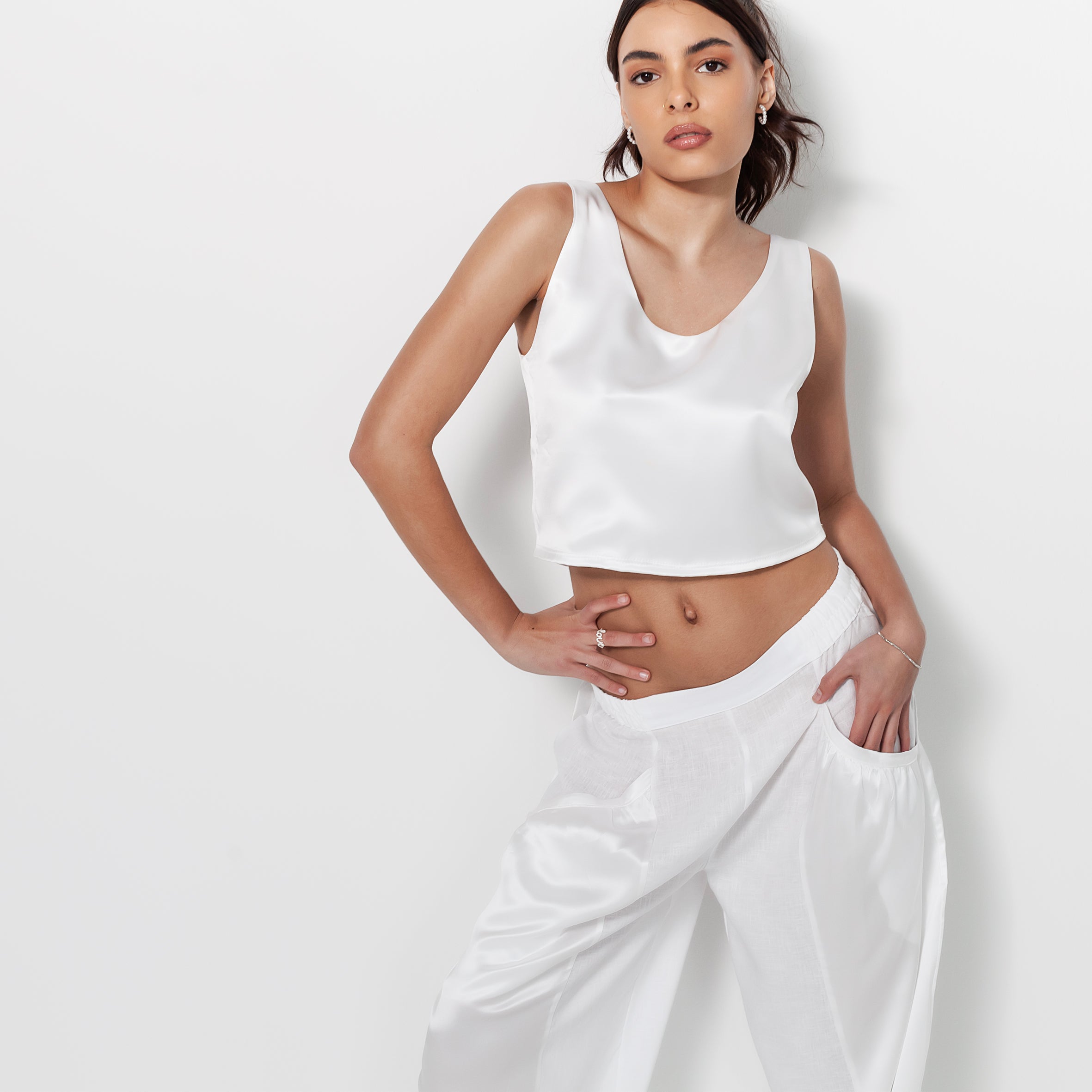 Ladies Silk Crop-top - Snow White