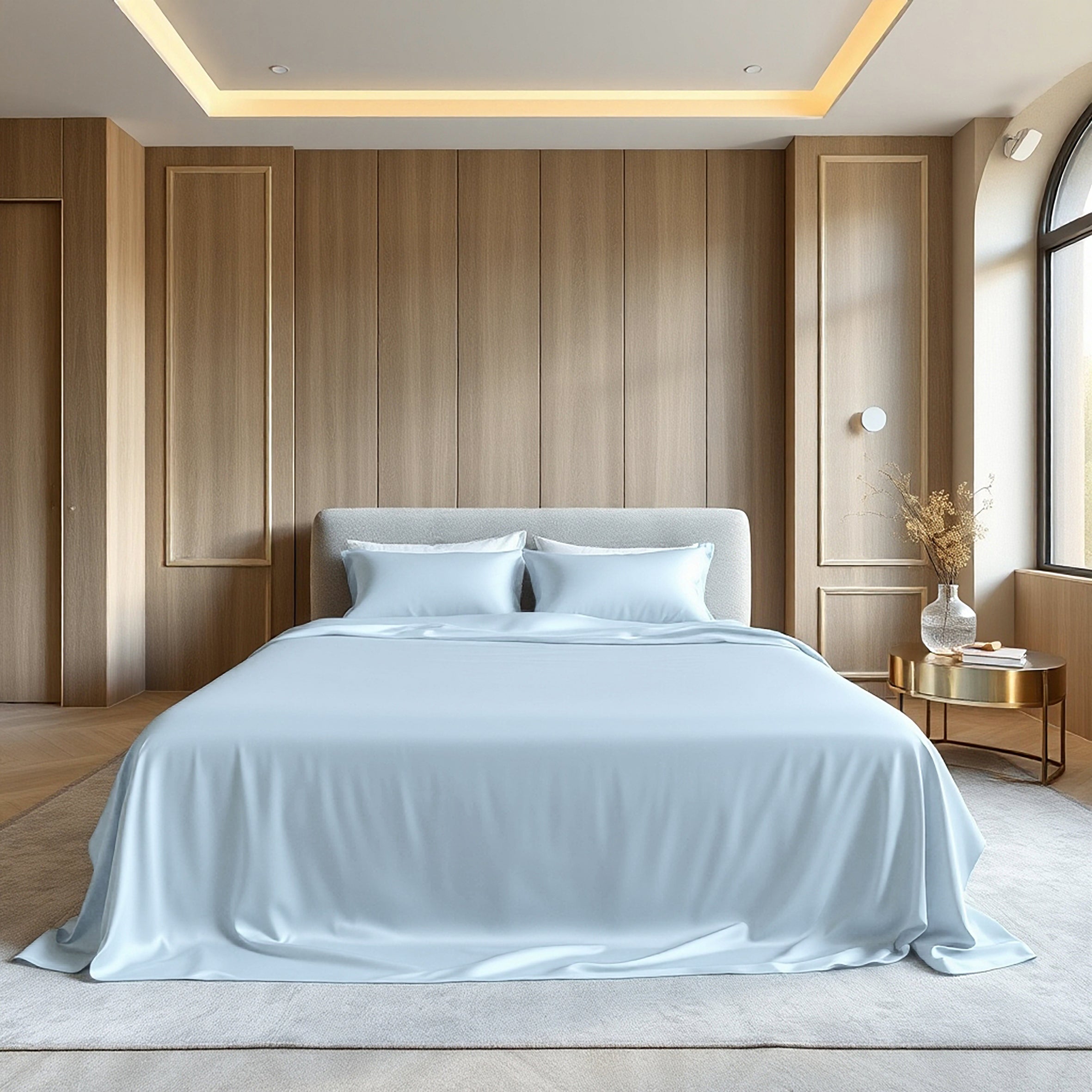 Pure Silk Flat Sheet - Ice Blue