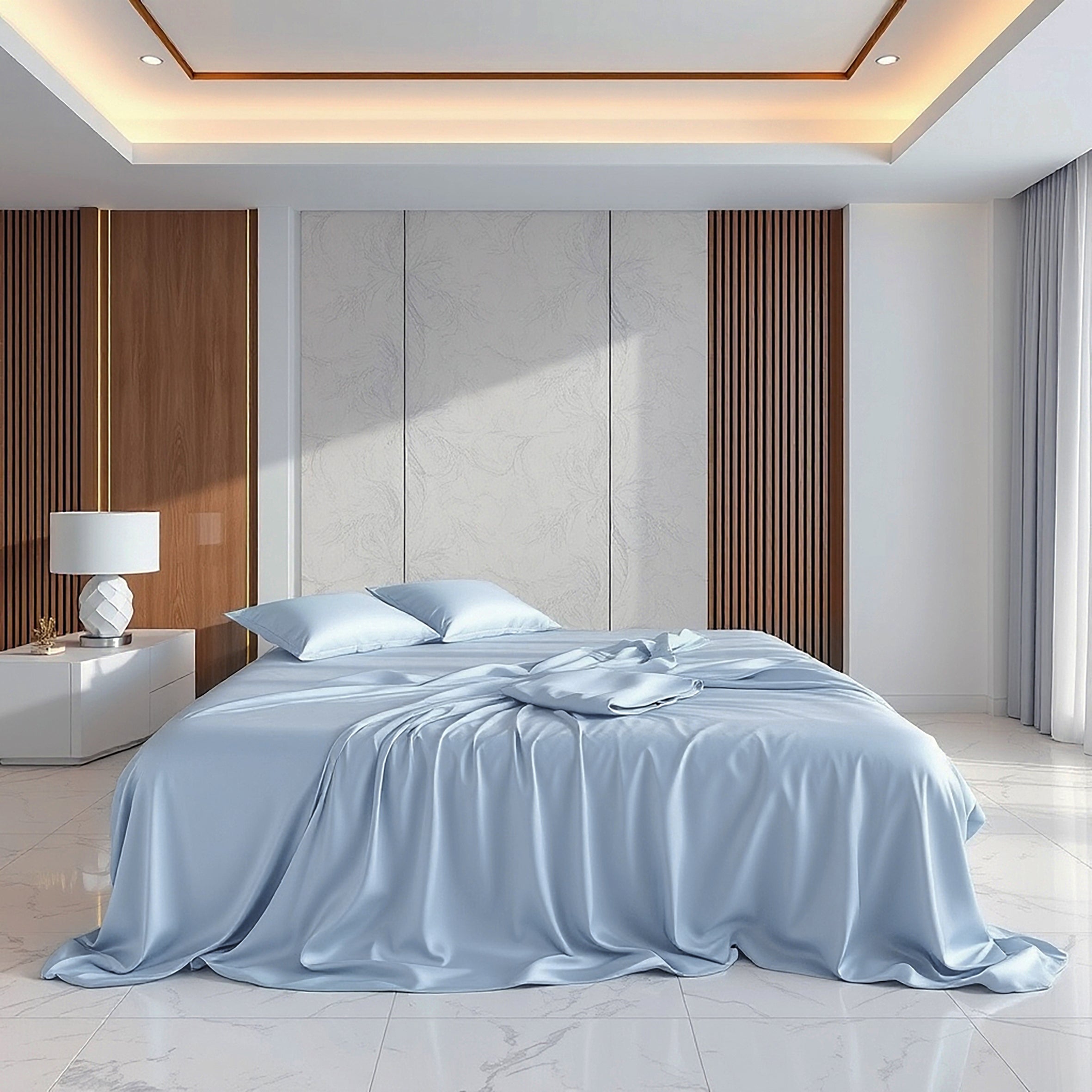 Pure Silk Flat Sheet - Sky Blue