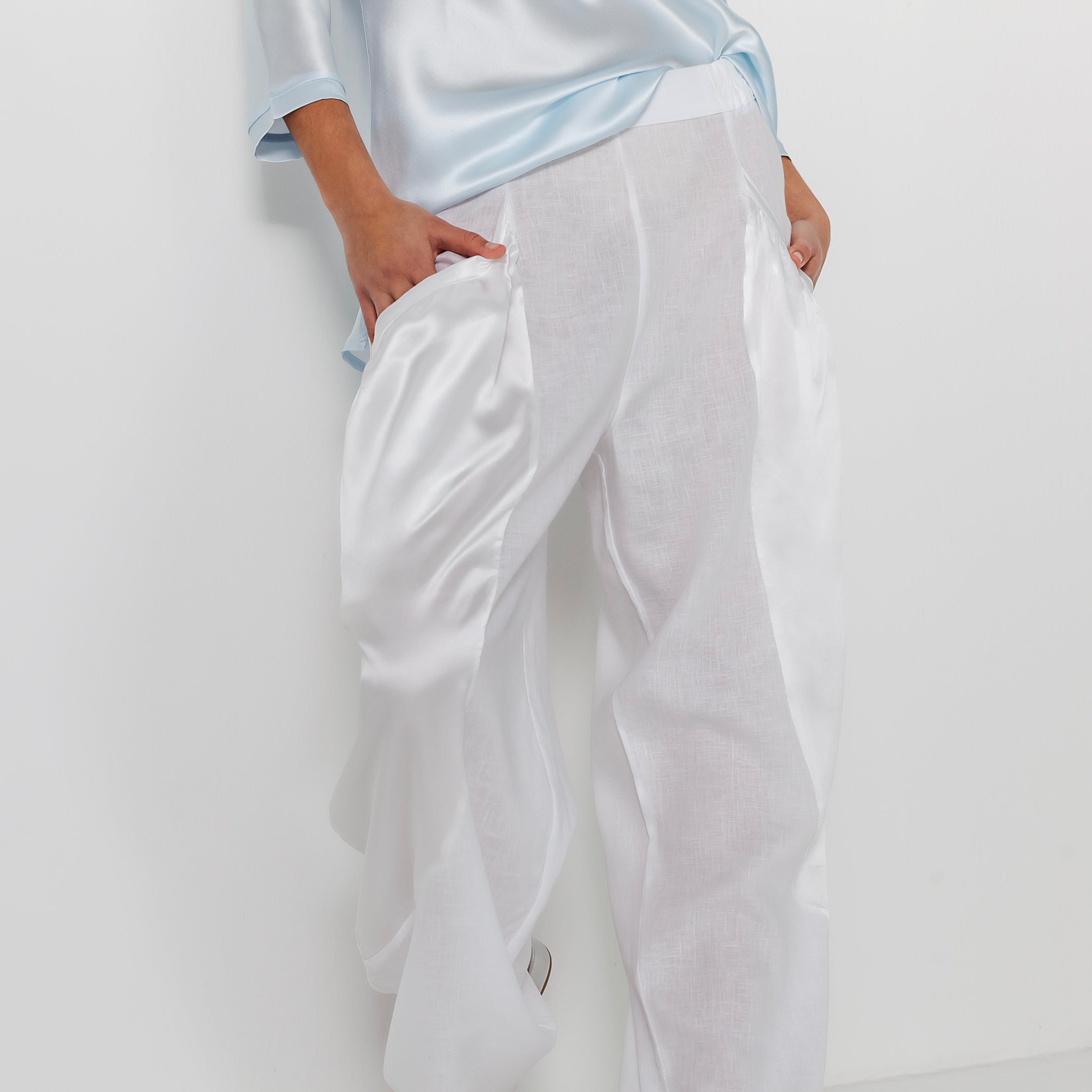Ladies Silk and Linen Parachute Pants - Snow White