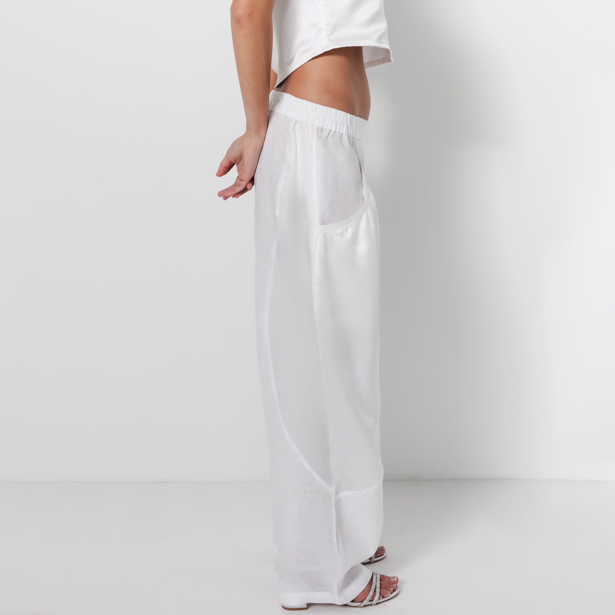 Ladies Silk and Linen Parachute Pants - Snow White