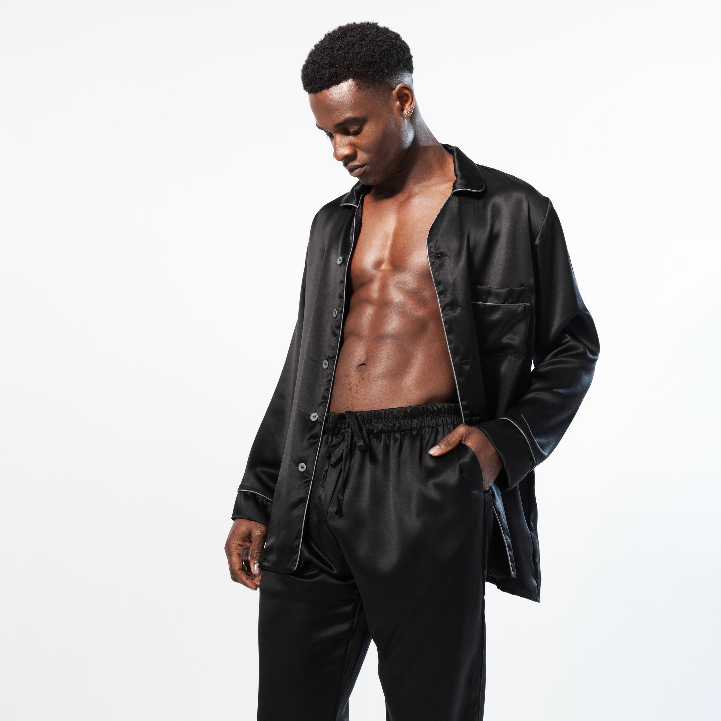 Gentleman Silk Long PJ's - Black