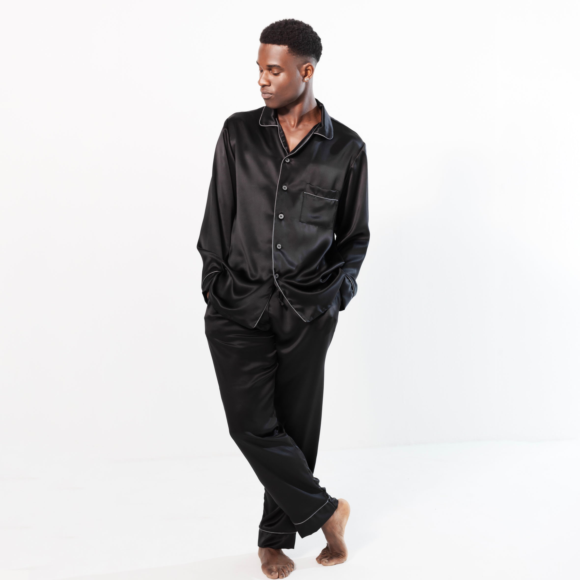 Gentleman Silk Long PJ's - Black