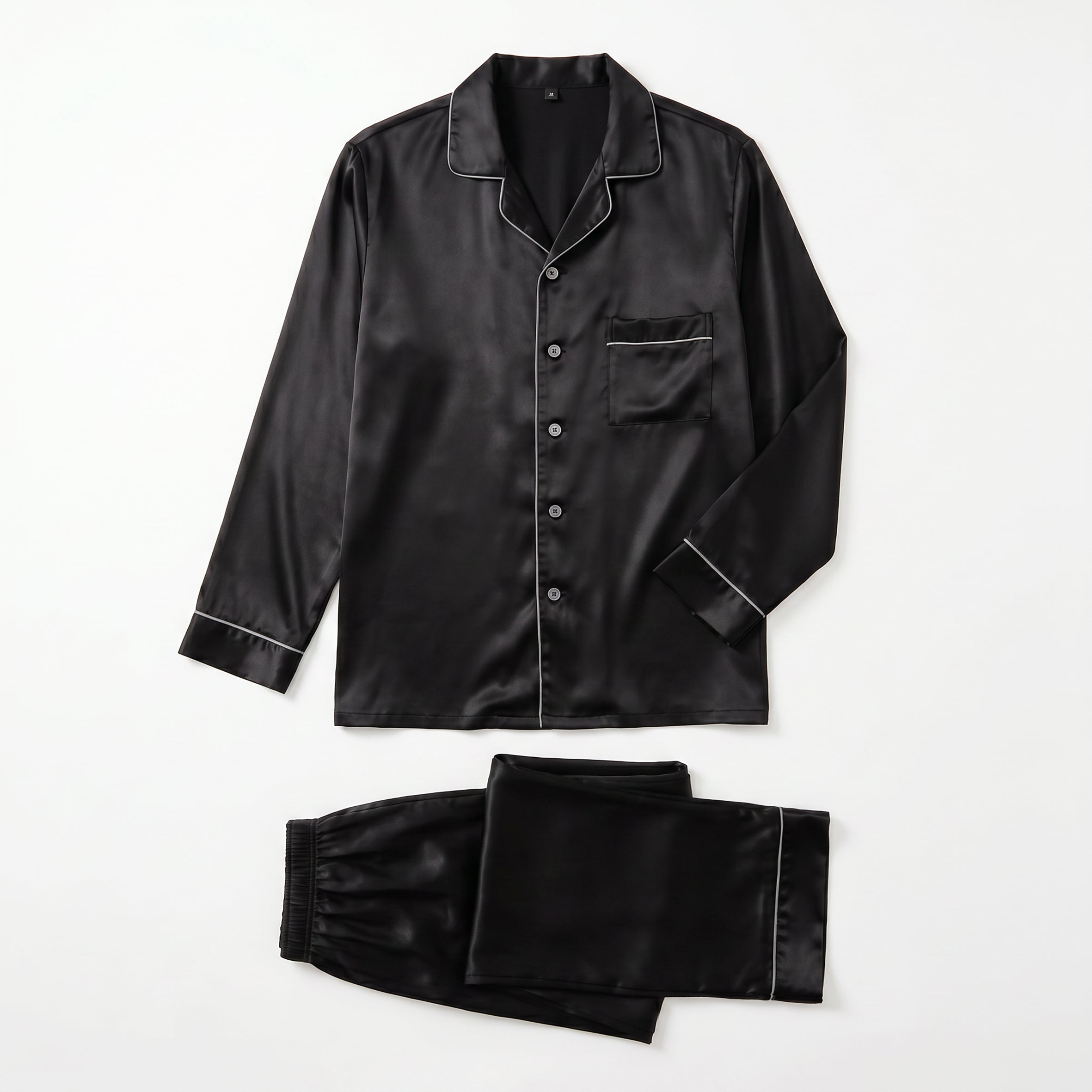 Gentleman Silk Long PJ's - Black
