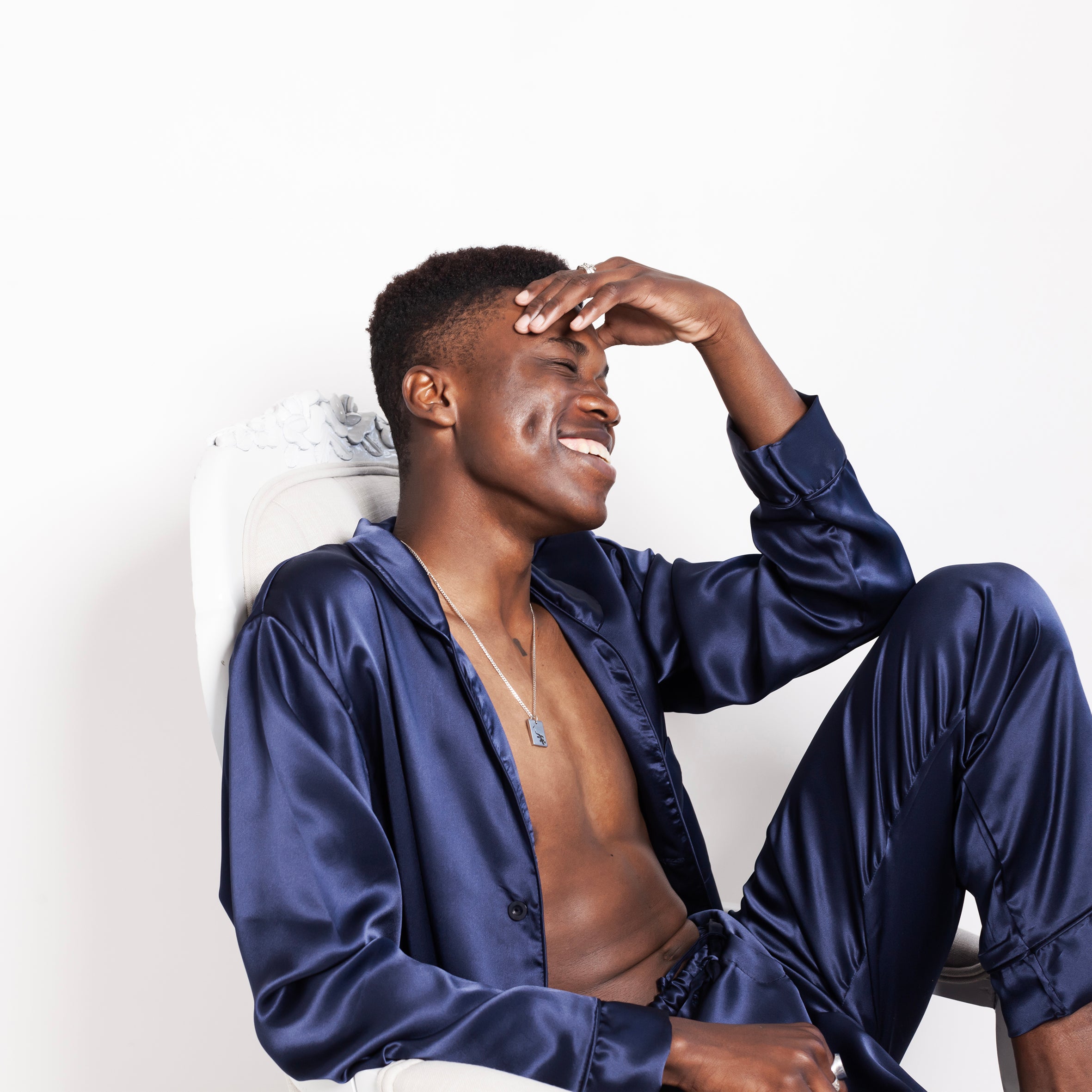 Gentleman Silk Long PJ's - Navy Blue