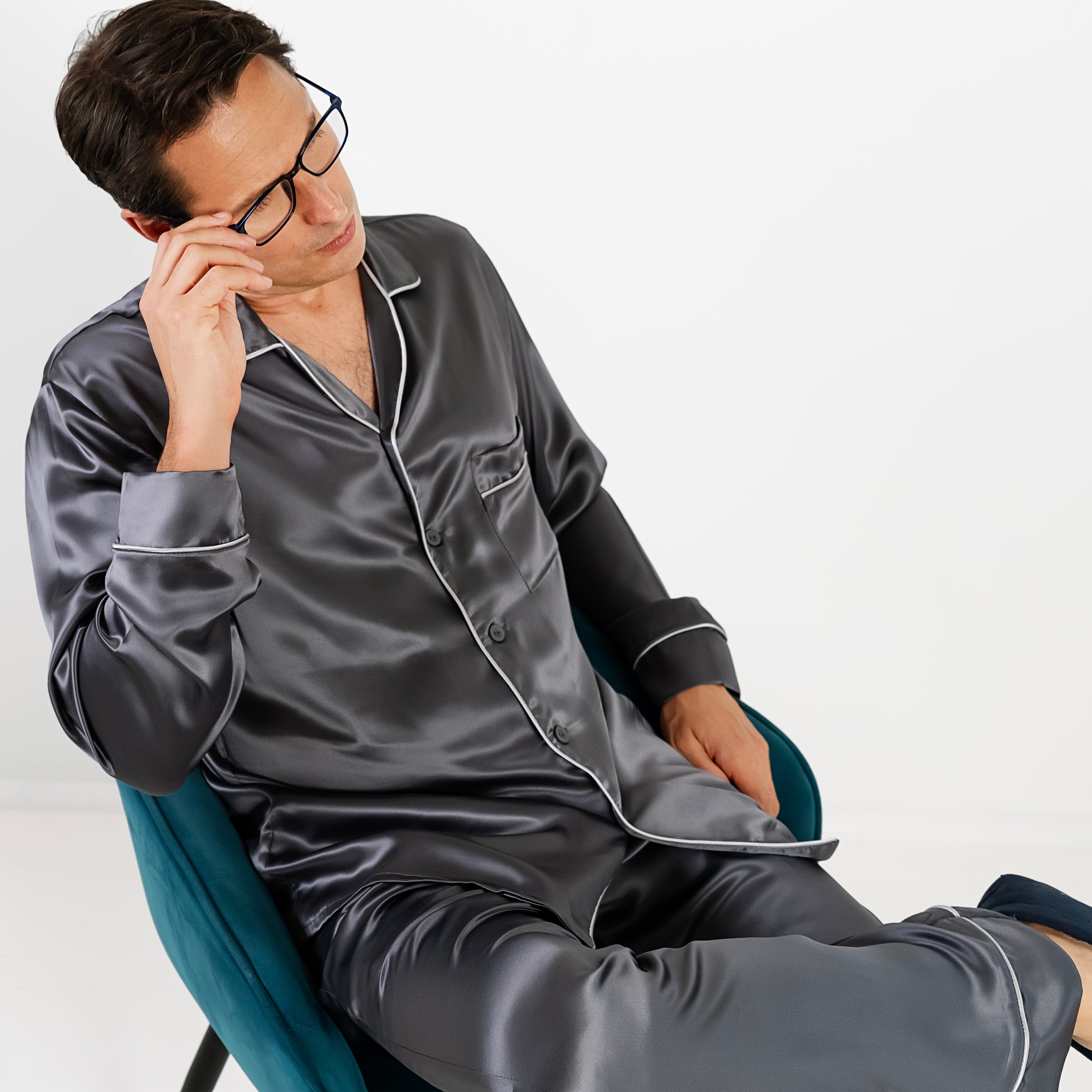 Gentleman Silk Long PJ's - Charcoal
