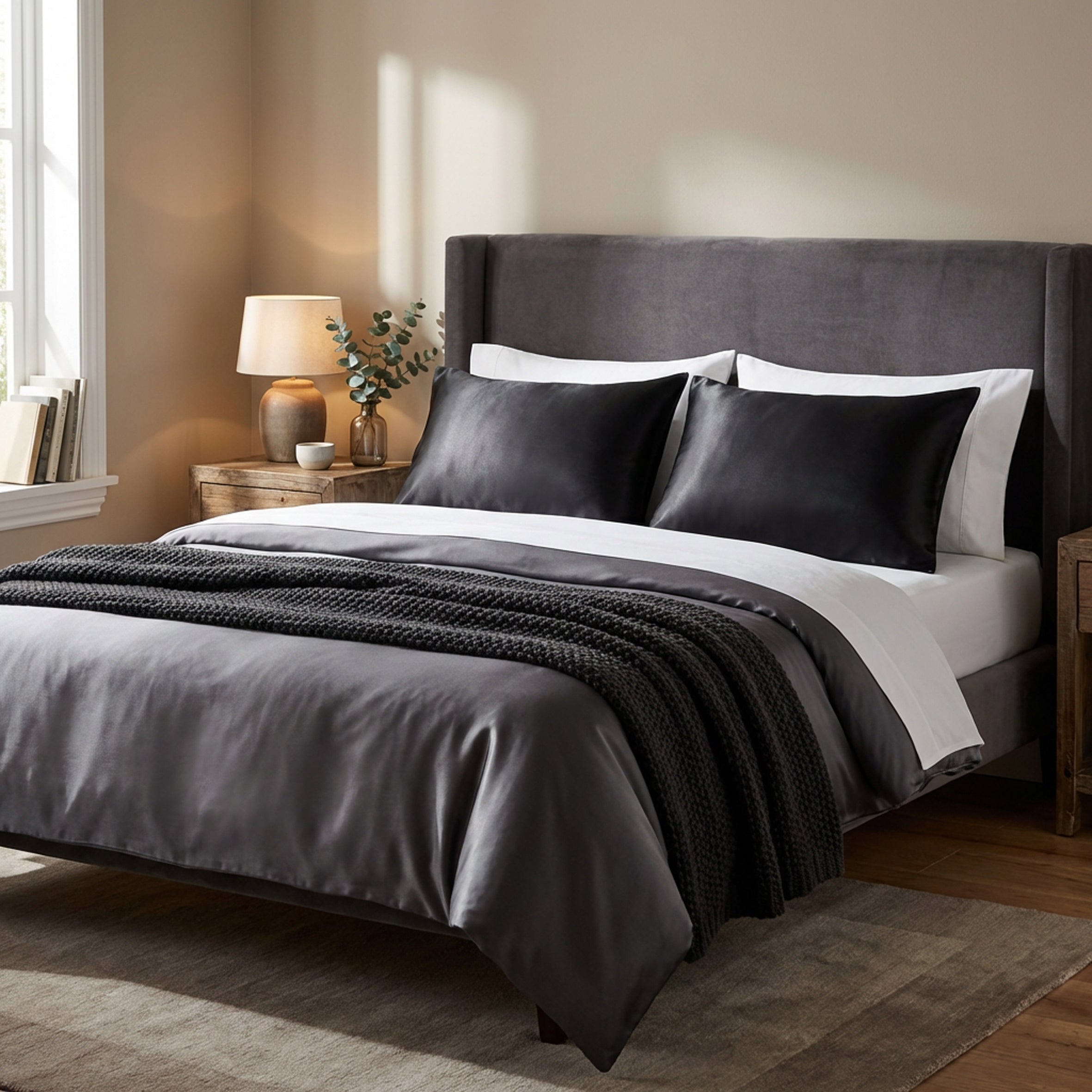 Pure Silk Pillowcase 22 Momme - Moody Black