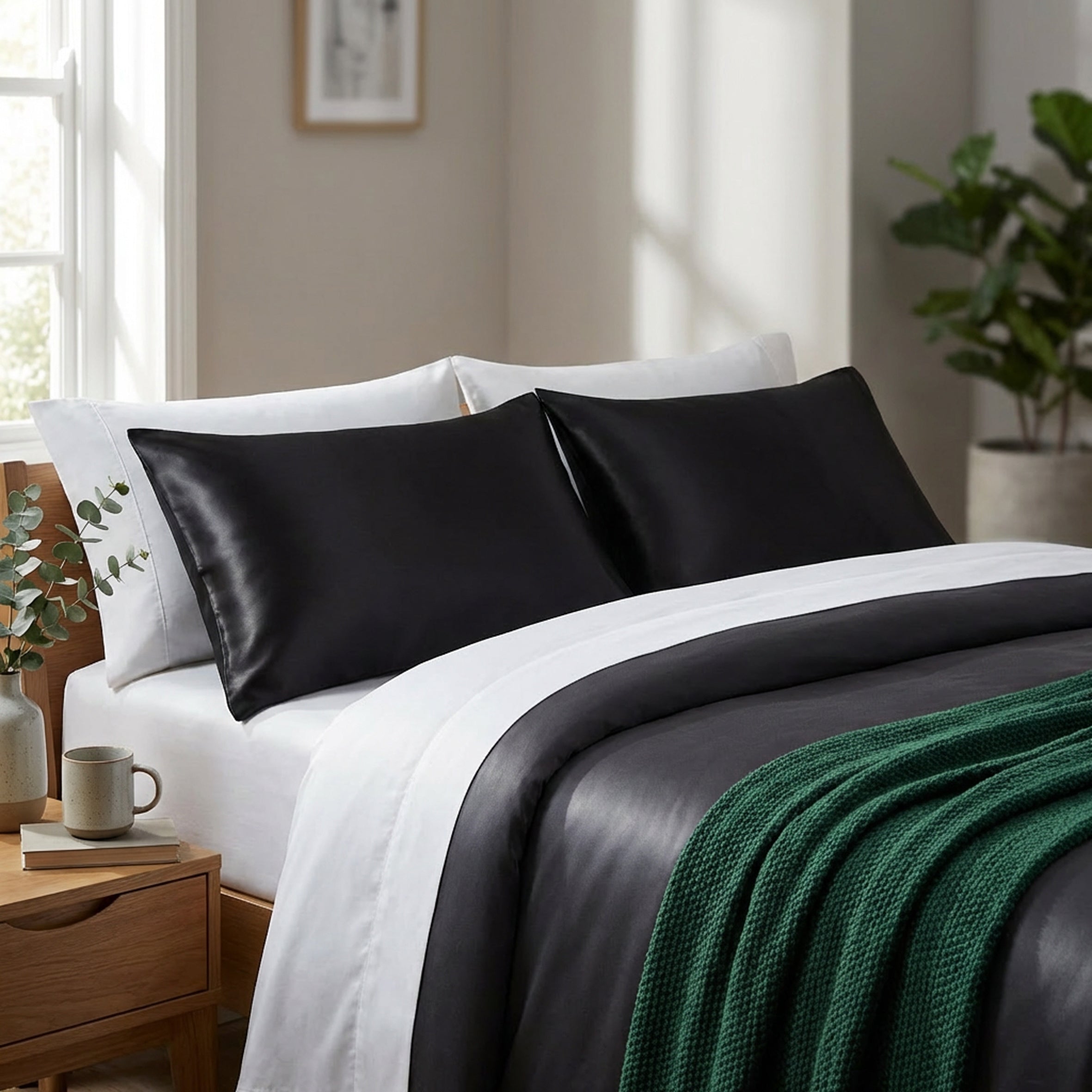 Pure Silk Pillowcase 22 Momme - Moody Black