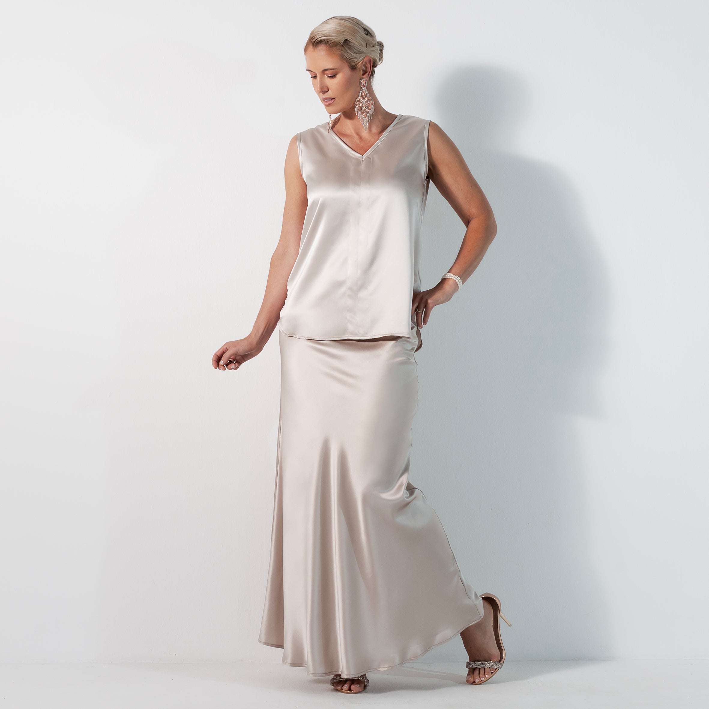 Ladies Silk Sleeveless Blouse - Champagne