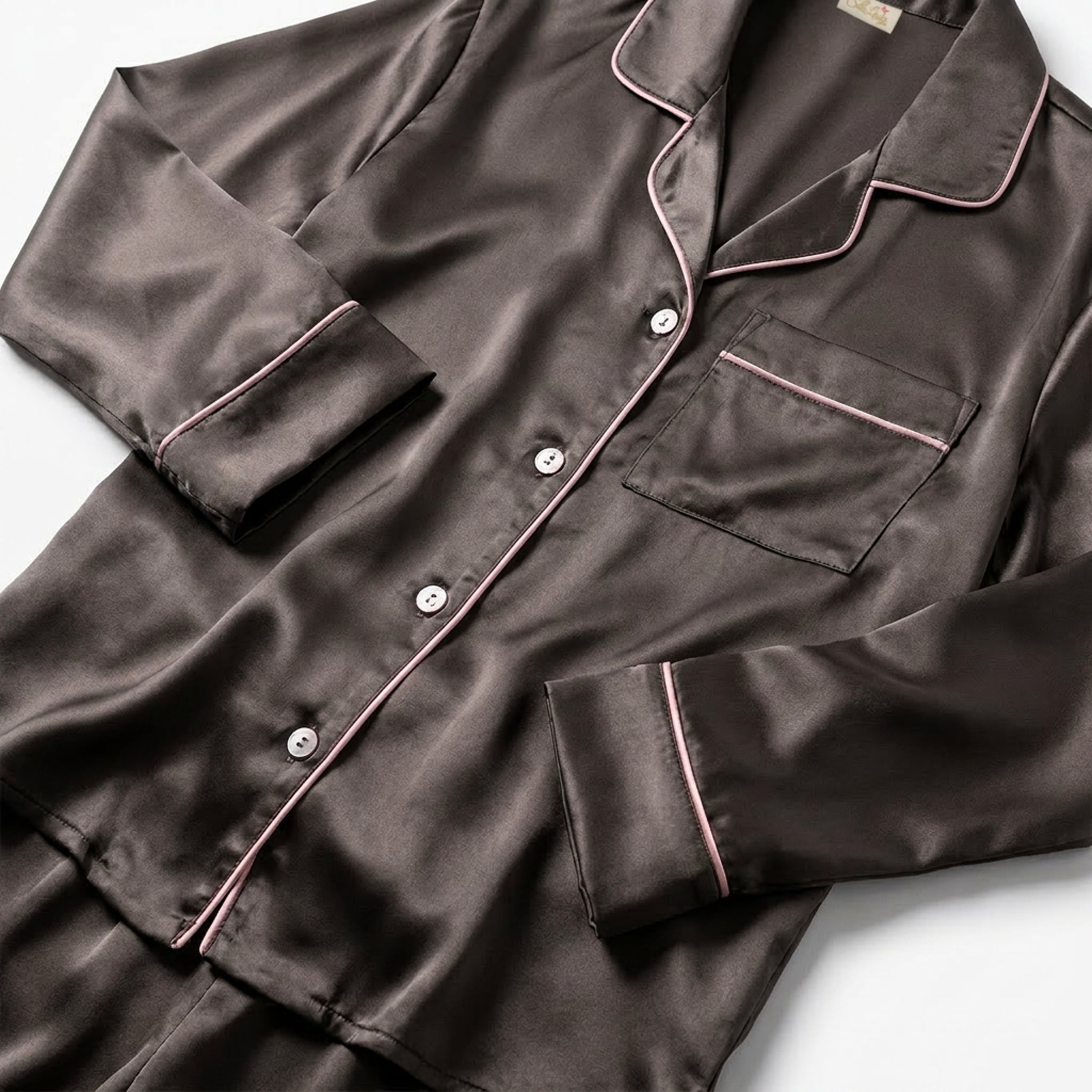 Ladies Pure Silk Long PJ's - Chocolate