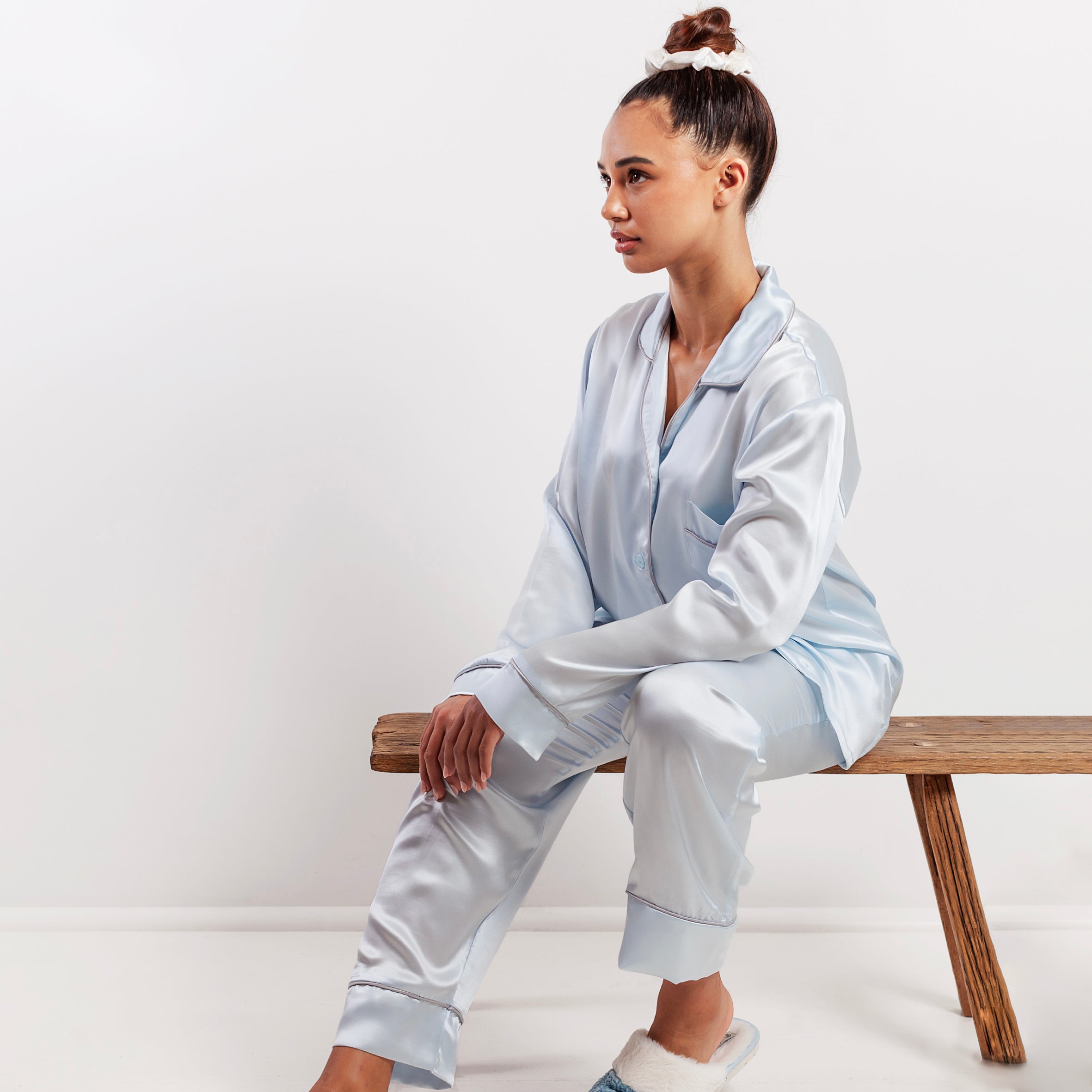 Ladies Sleeping Long PJ's - Ice Blue