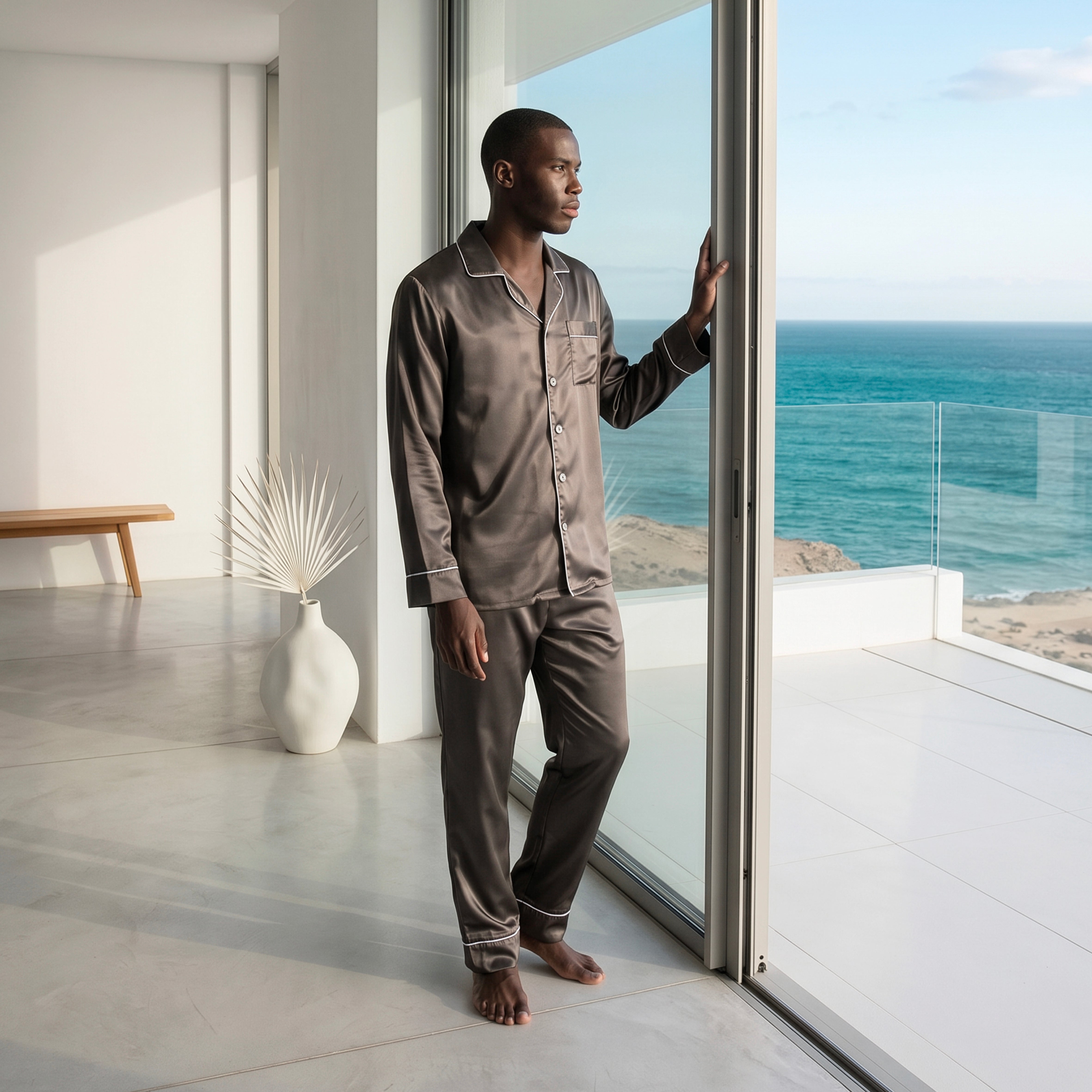 Gentleman Silk Long PJ's - Chocolate