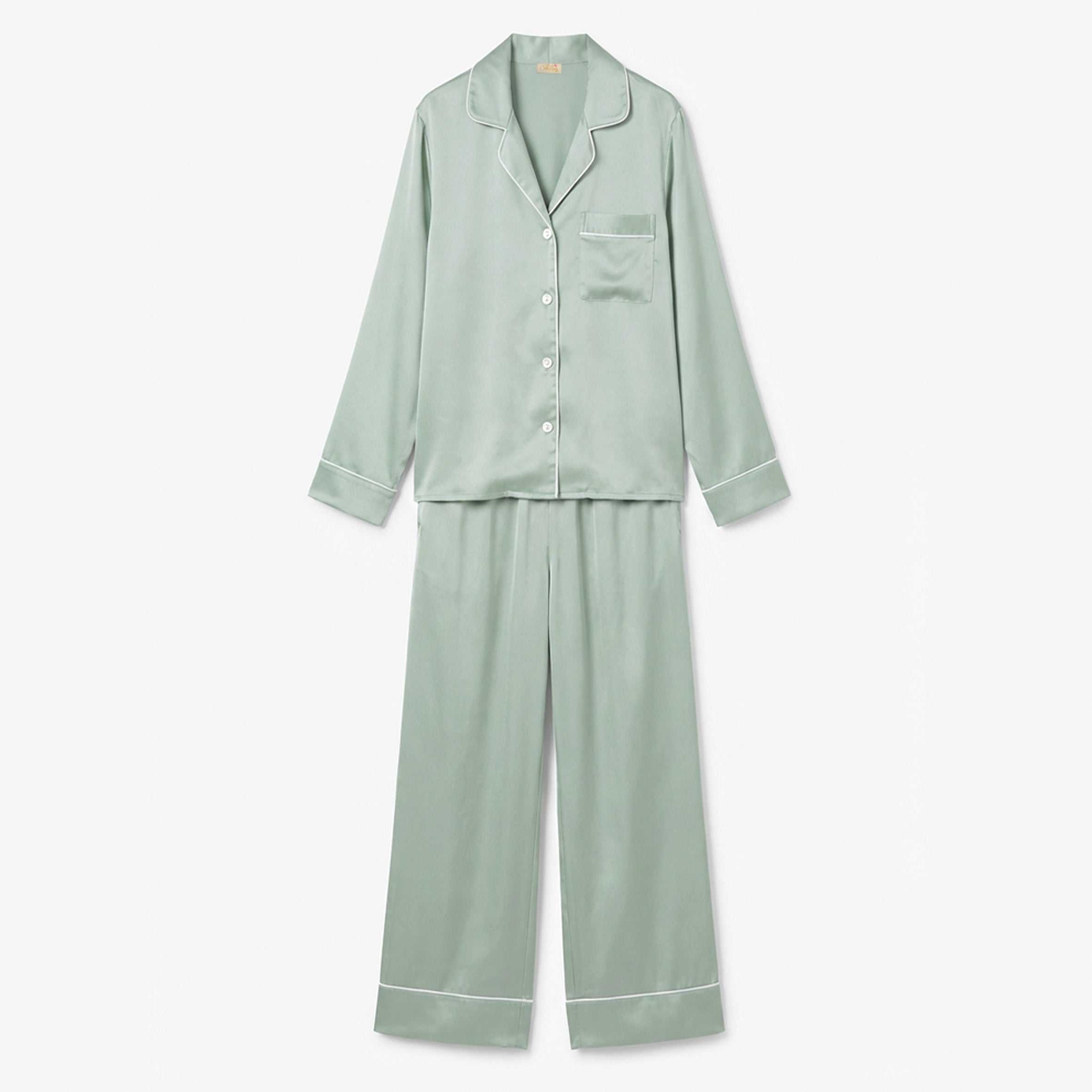 Ladies Pure Silk Long PJ's - Pastel Sage
