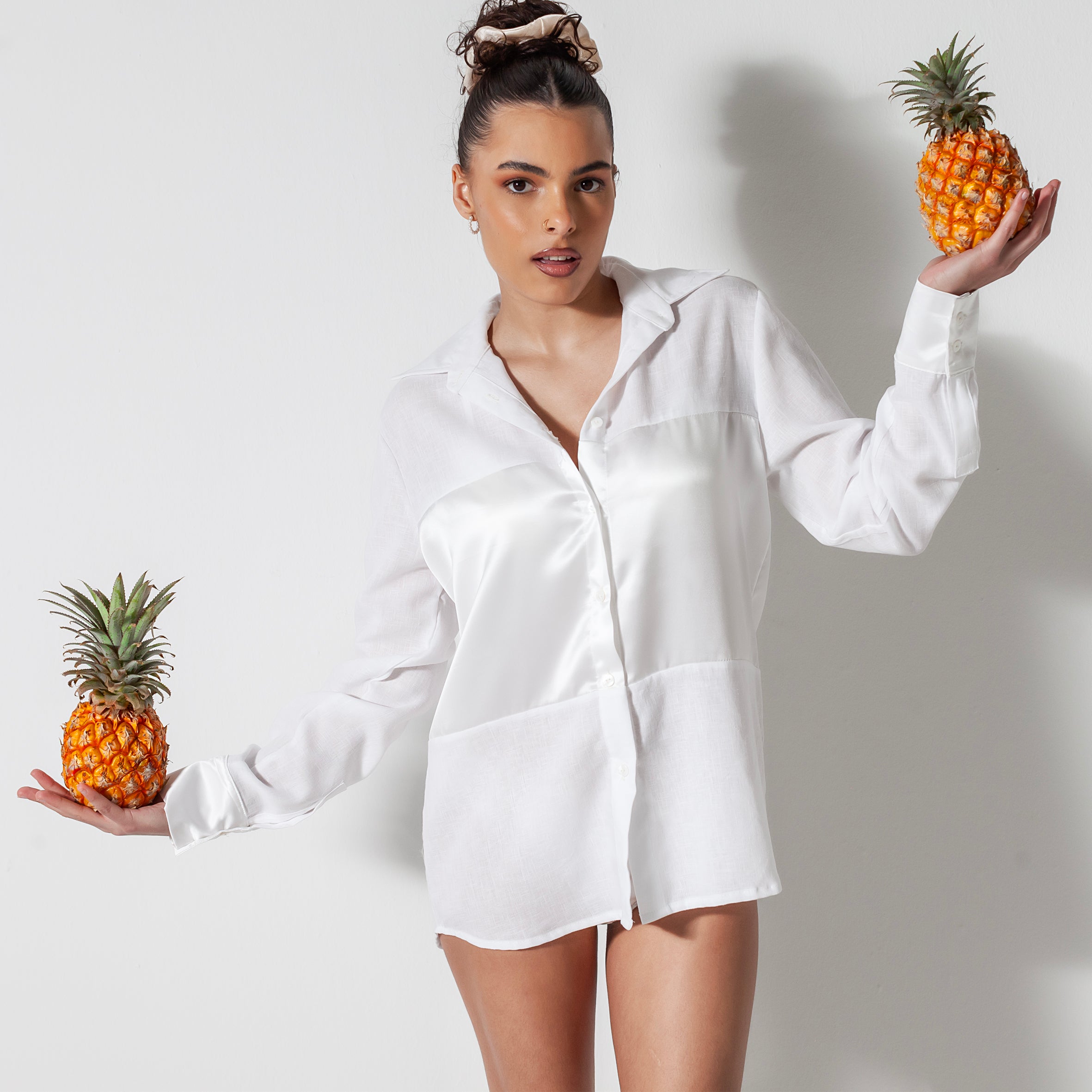 Ladies Silk and Linen Shirt - Snow White