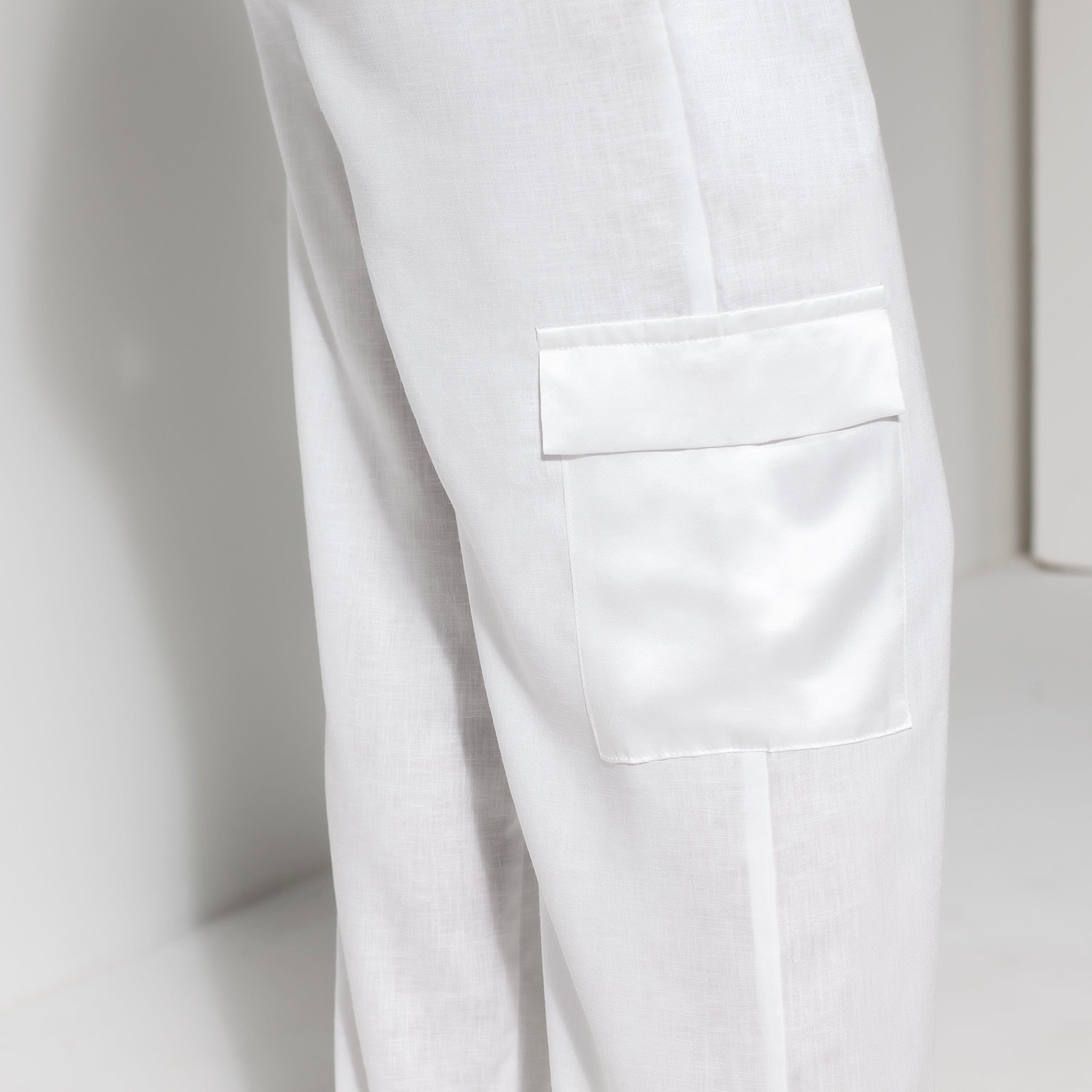 Ladies Silk and Linen Cargo Pants - Snow White