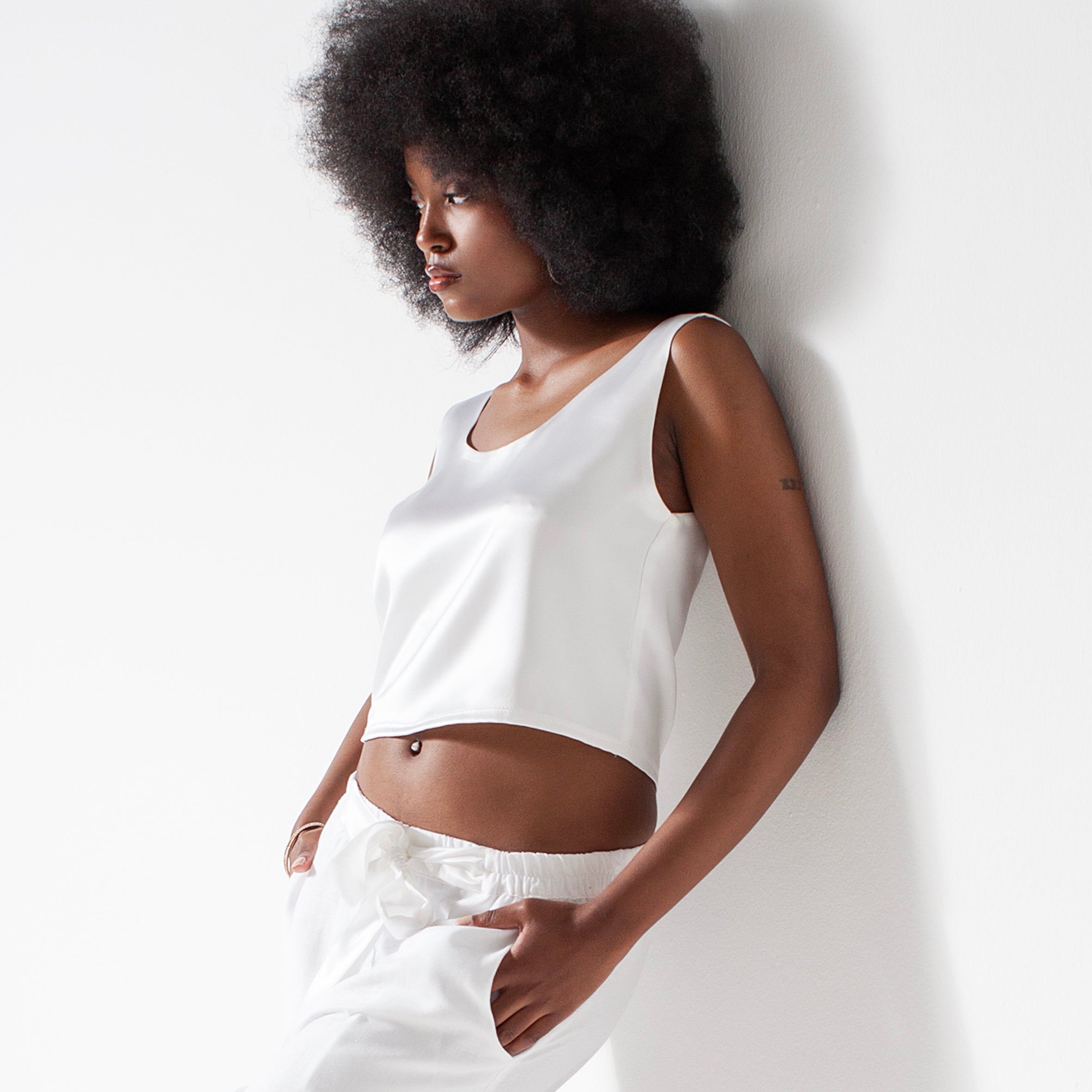 Ladies Silk and Linen Cargo Pants - Snow White