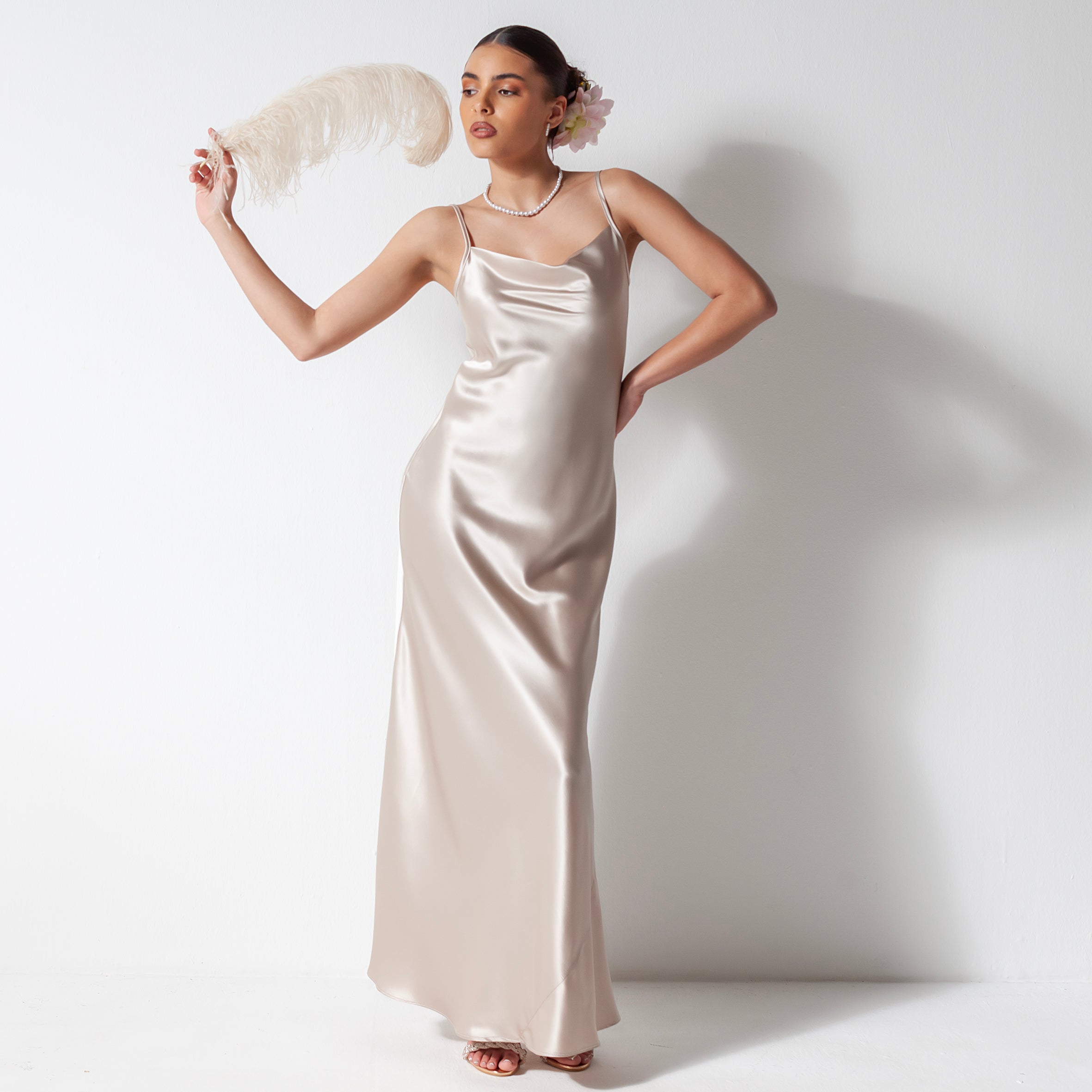 Ladies Silk Long Dresses - Champagne