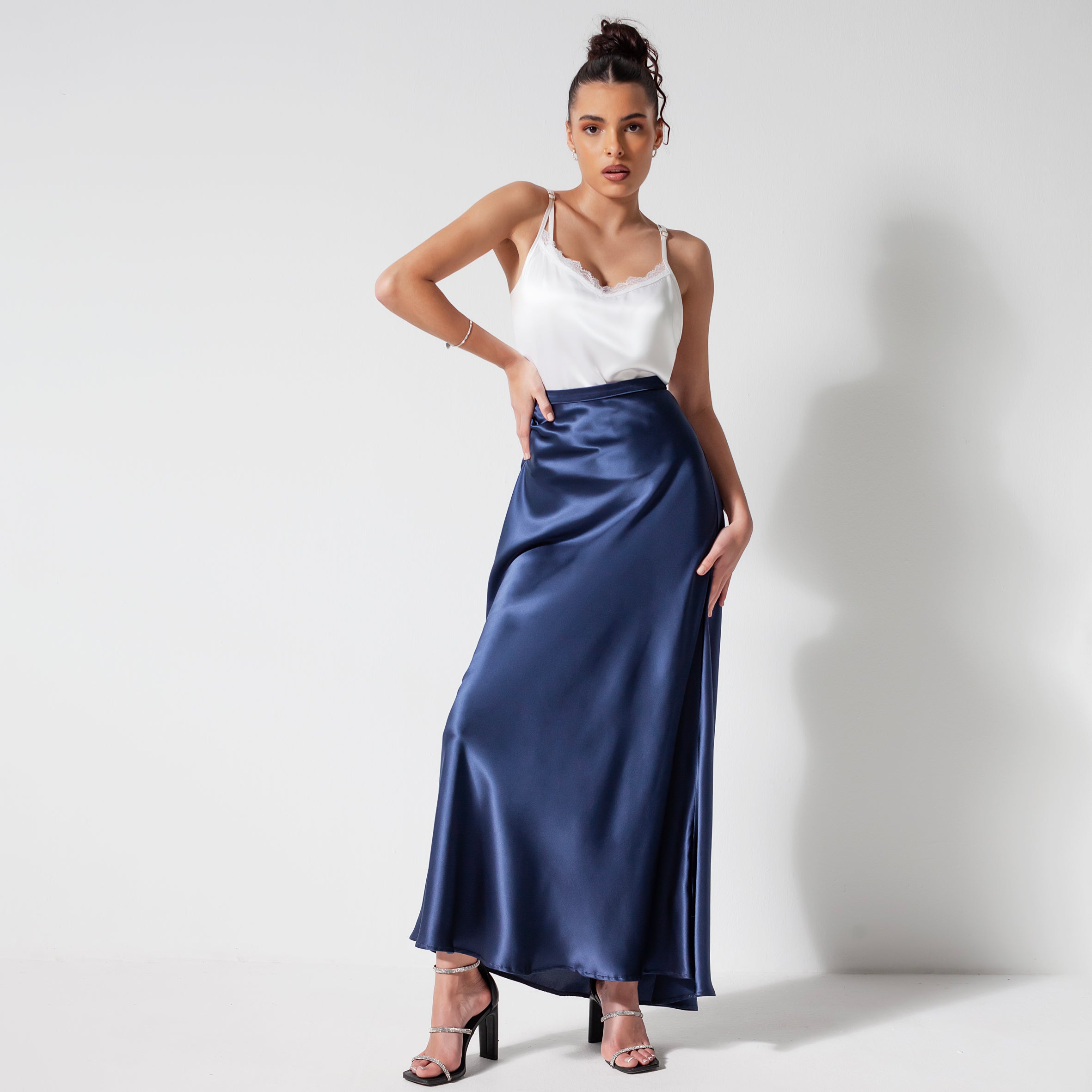 Ladies Silk Long Skirt - Navy Blue