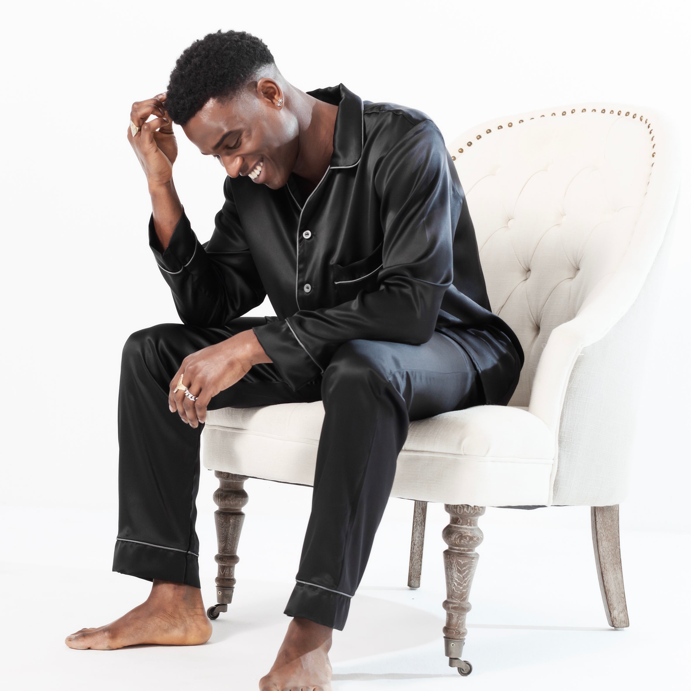 Gentleman Silk Long PJ's - Black