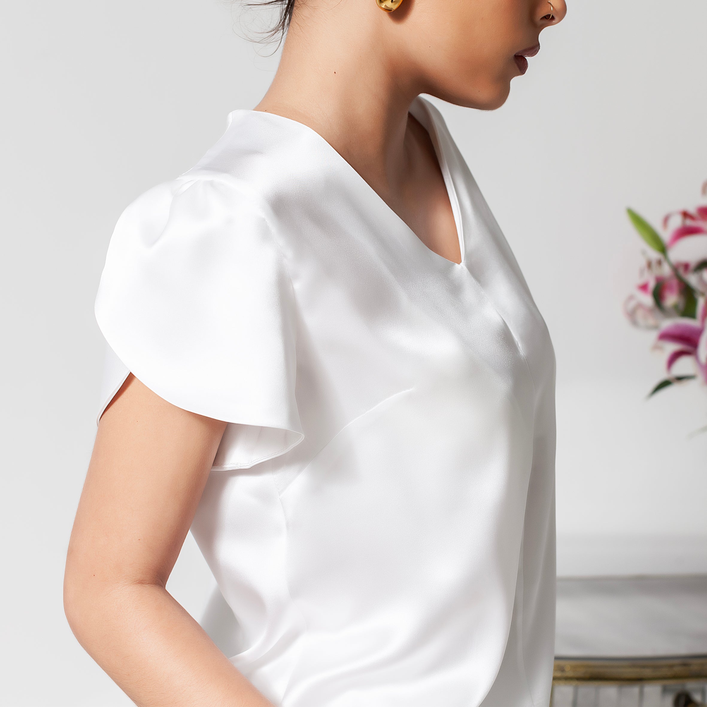 Ladies Silk Tulip Blouse - Snow White