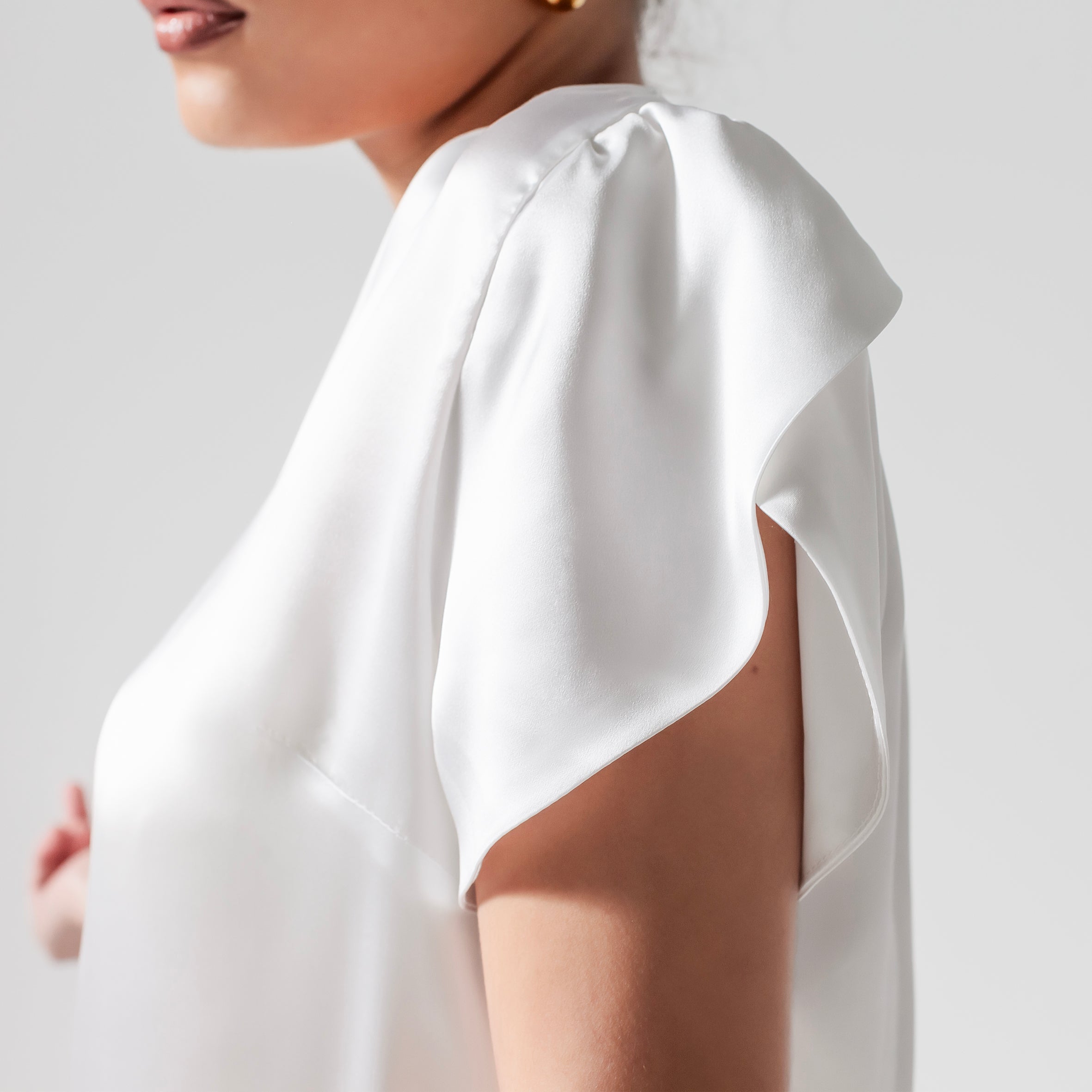 Ladies Silk Tulip Blouse - Snow White