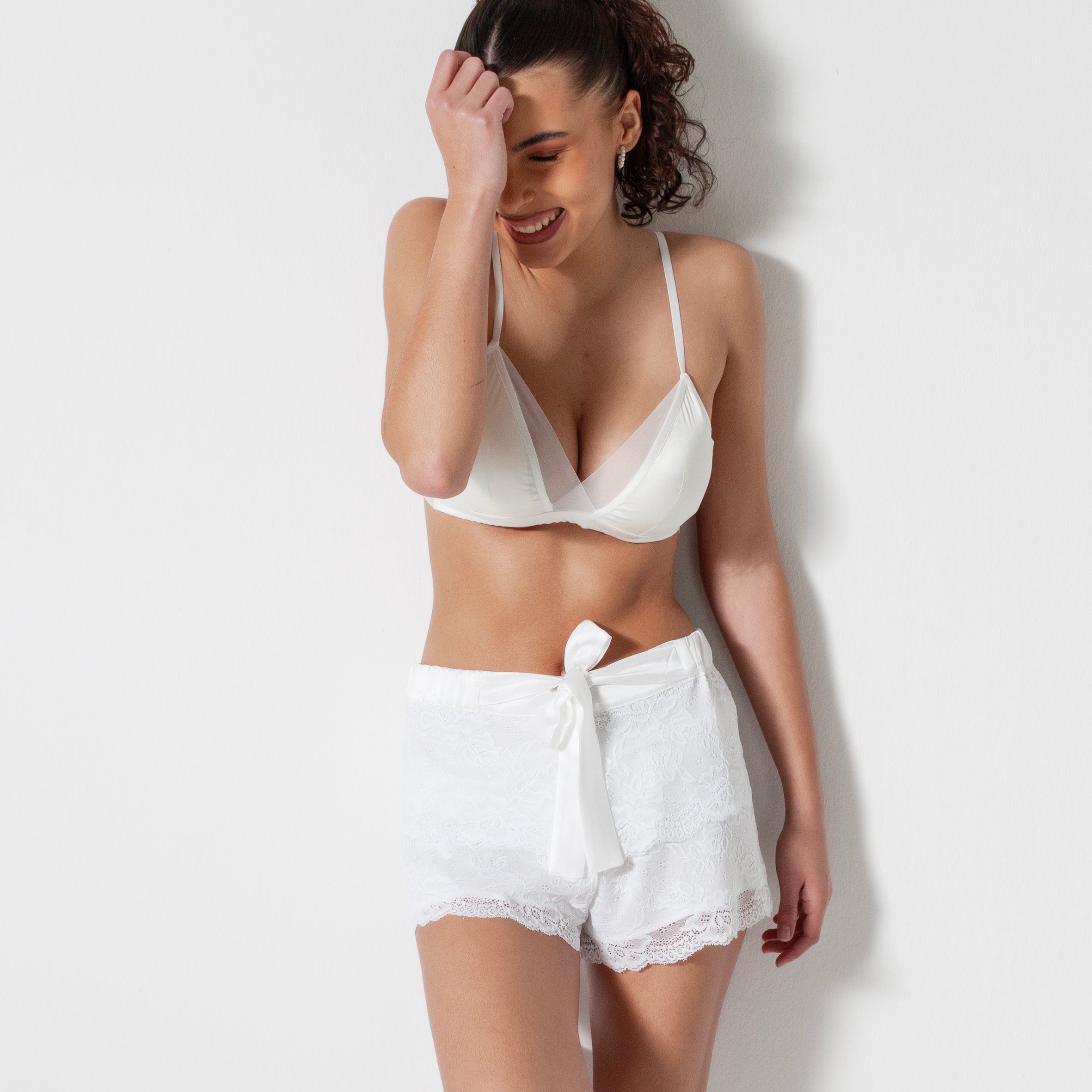 Ladies Silk and Lace Shorts - Snow White