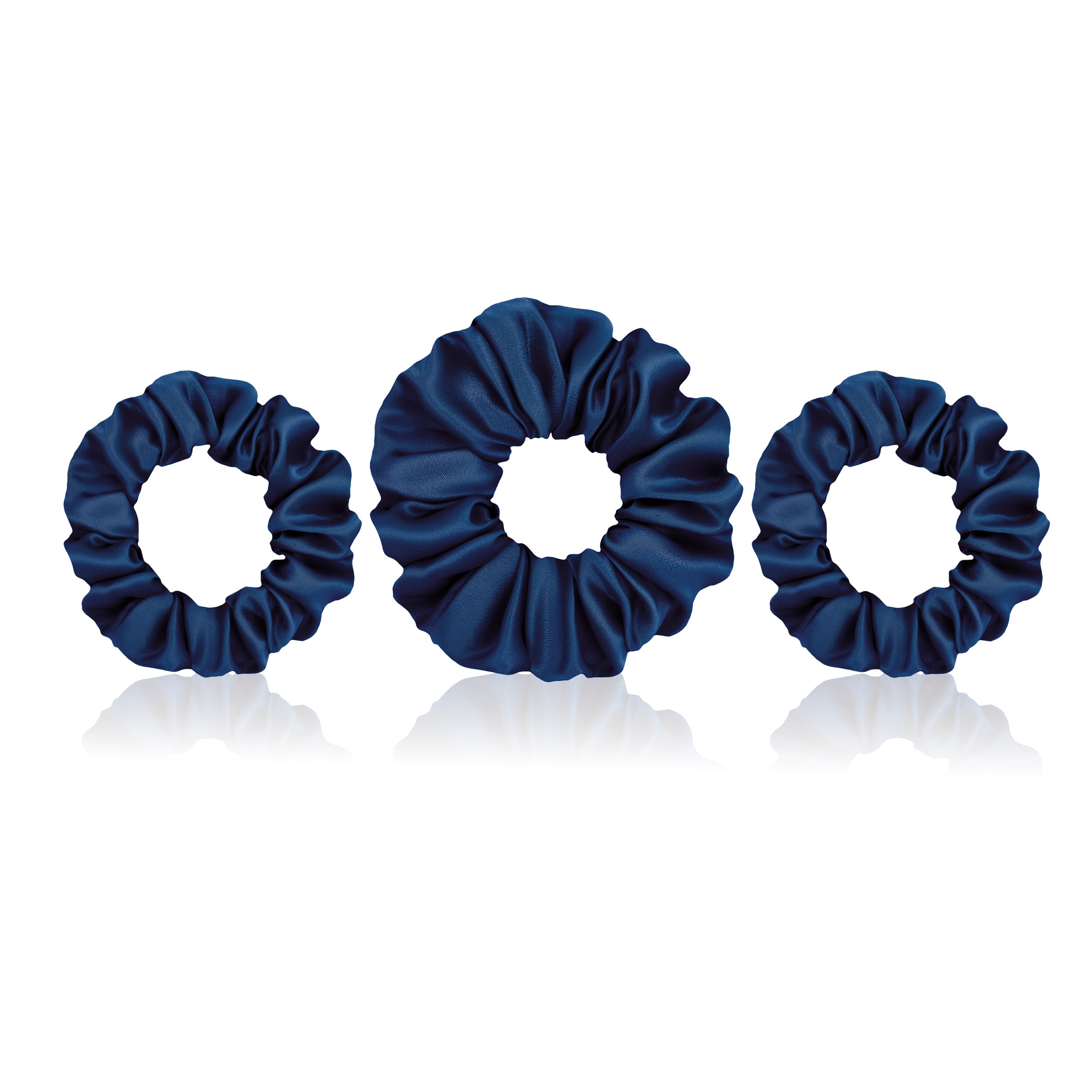 Navy-blue silk scrunchies essential set