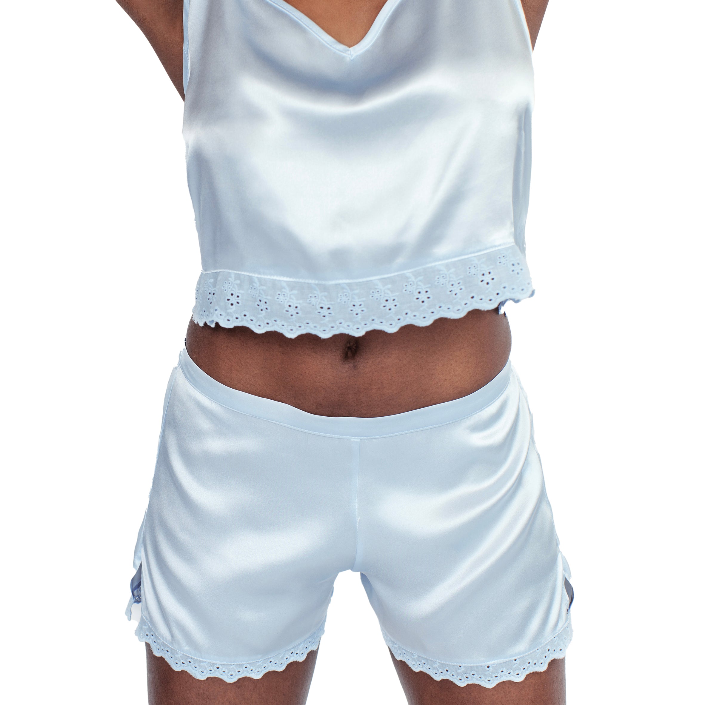 Silk Sleeping Set + Cotton Lace Sky Blue