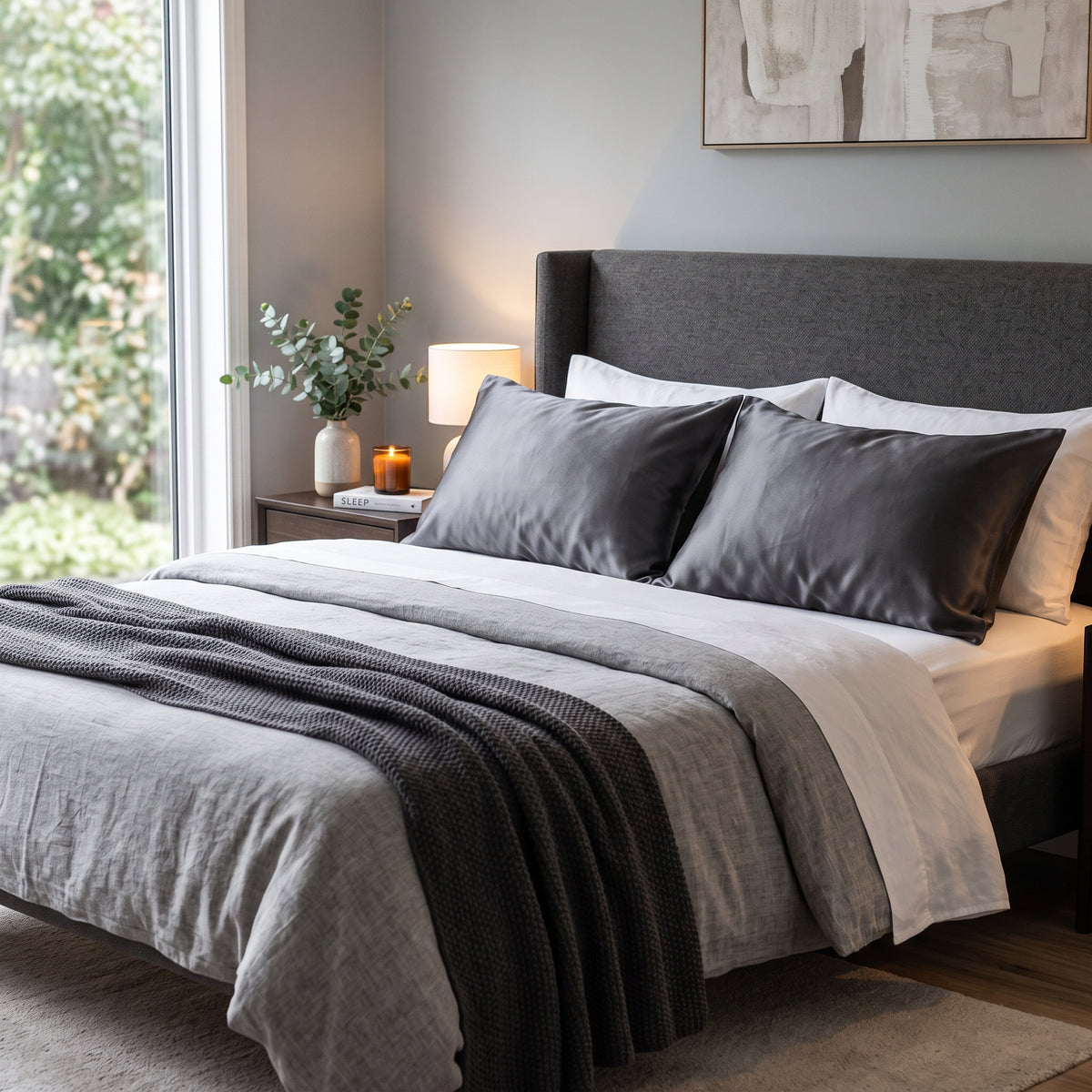 Pure Silk Pillowcase 22 Momme - Charcoal-Grey