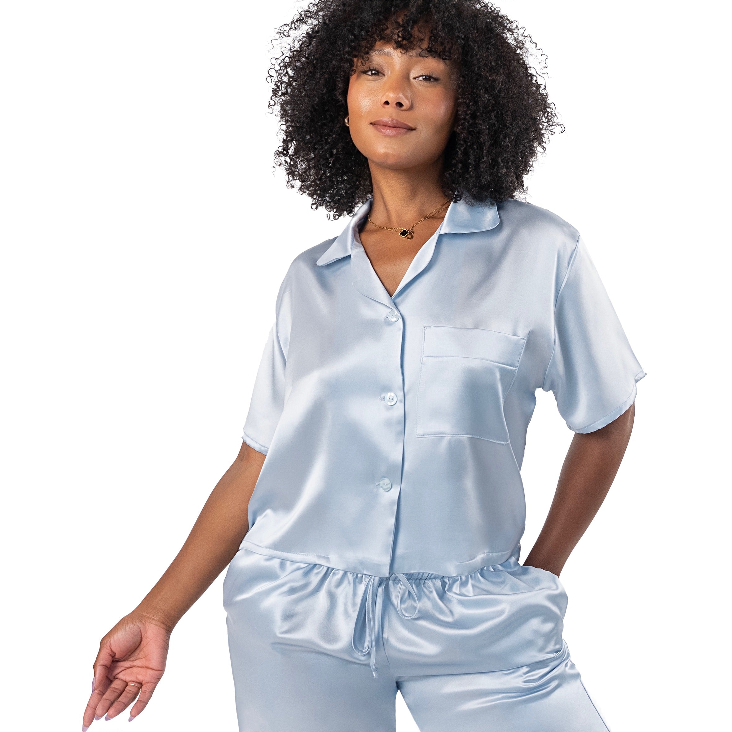 Ladies summer long Pjs - sky-blue