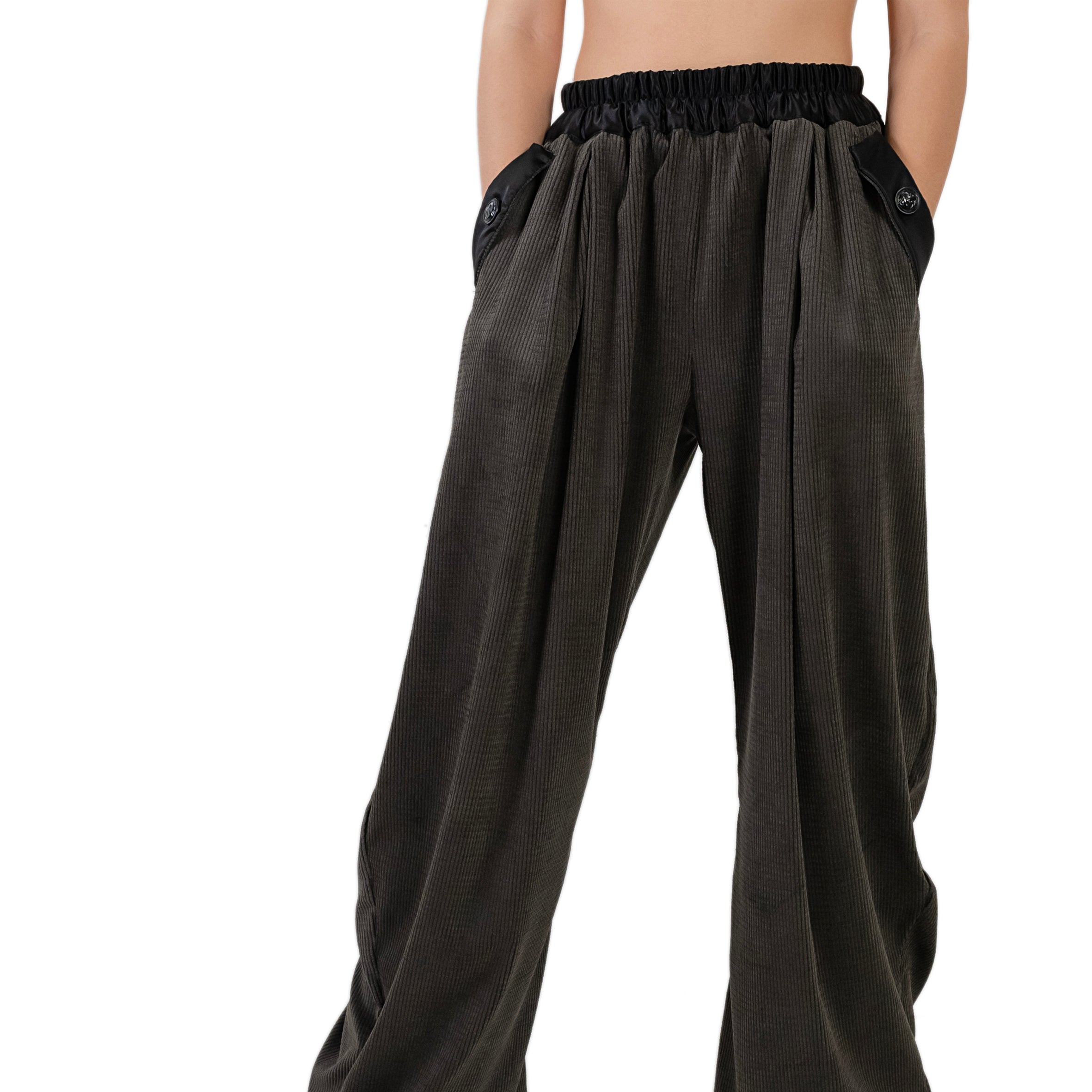 Ladies Silk and Corduroy Pants - Charcoal