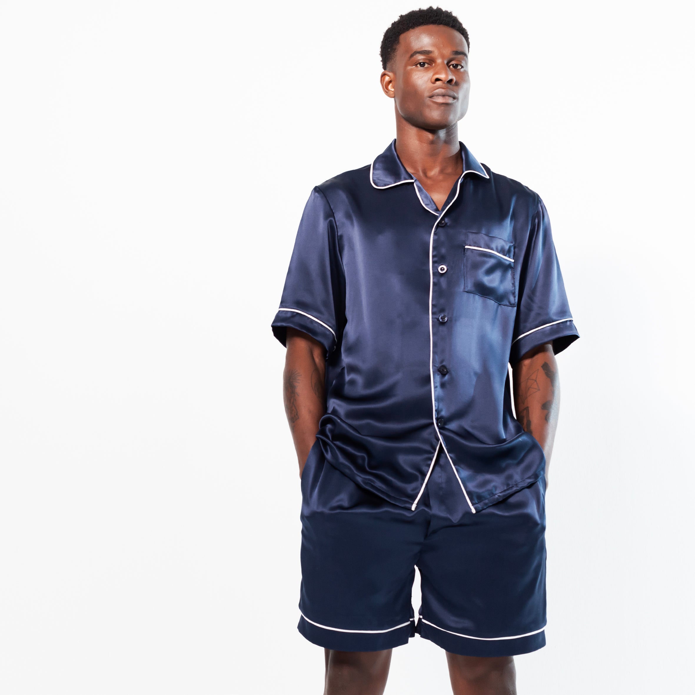 Gentleman Silk Summer PJ's - Navy Blue