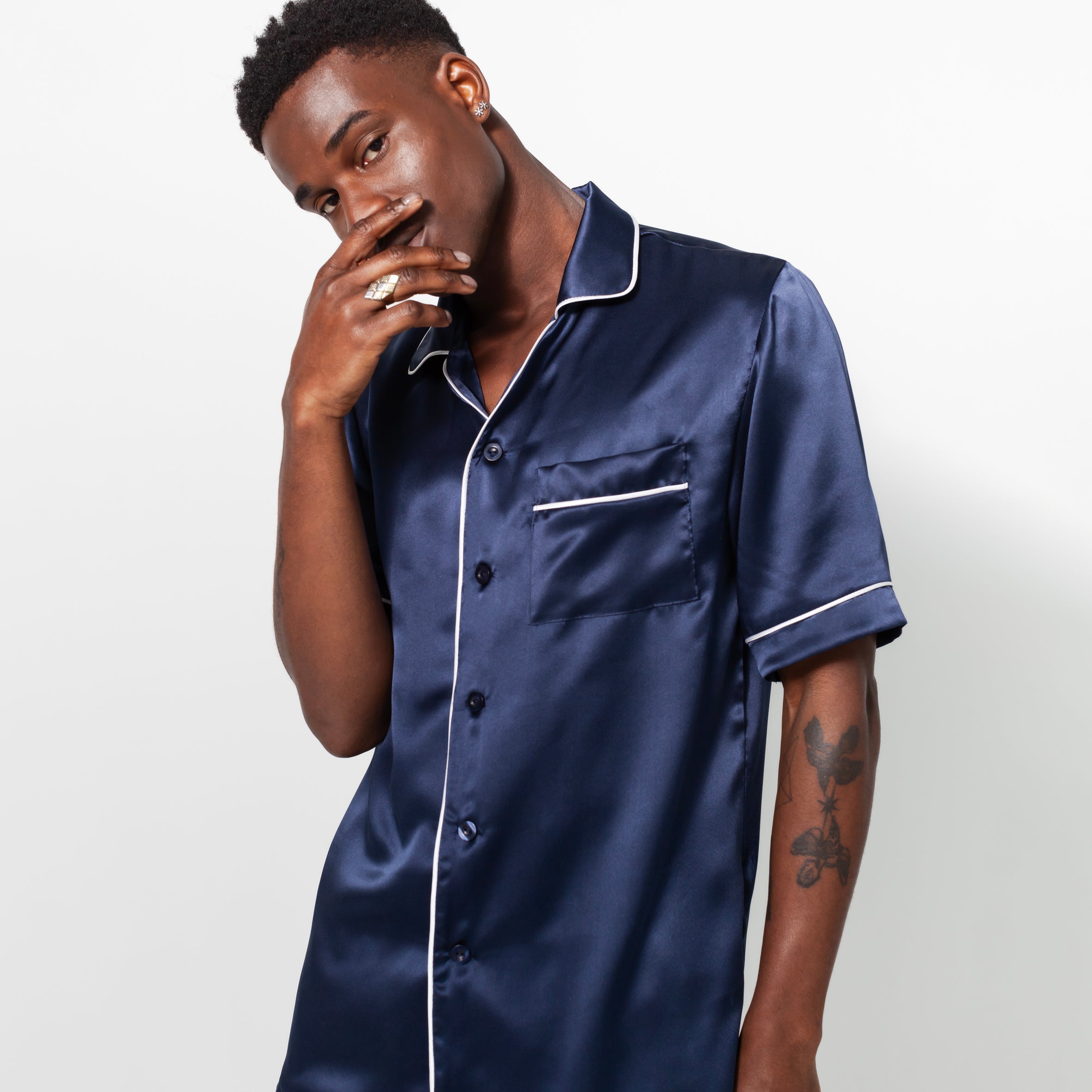 Gentleman Silk Summer PJ's - Navy Blue