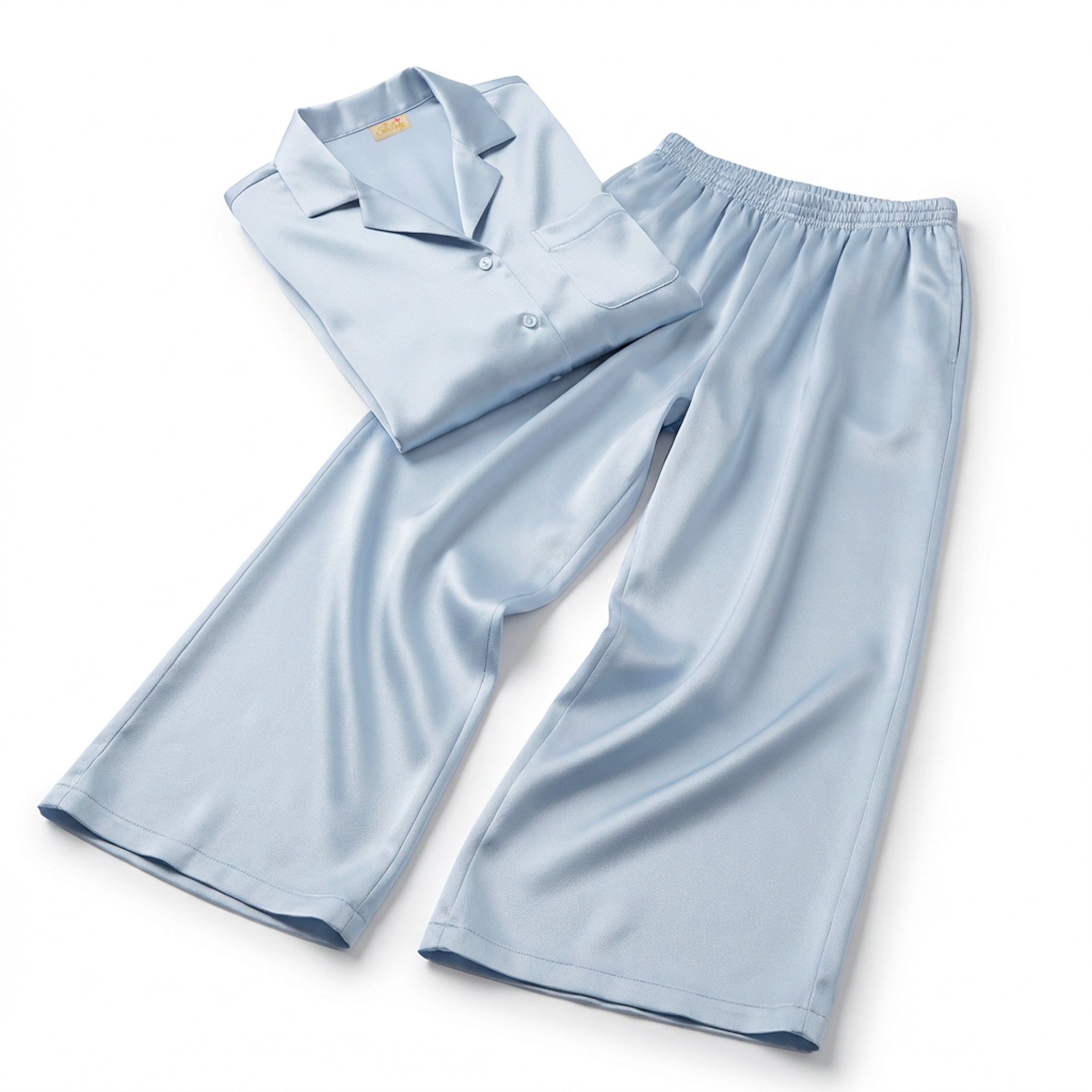 Ladies Pure Silk Long Winter PJ's - Sky-blue