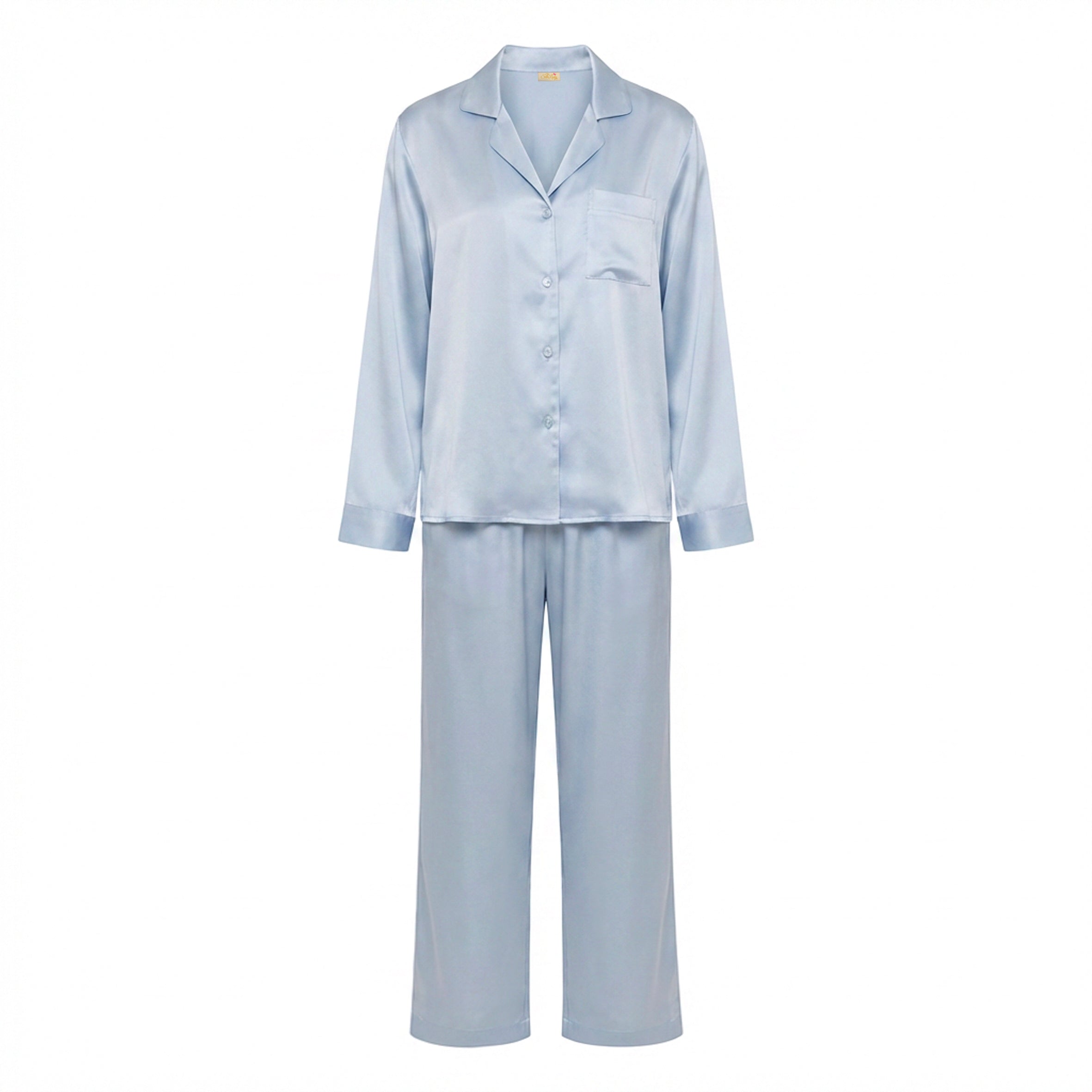 Ladies Pure Silk Long Winter PJ's - Sky-blue