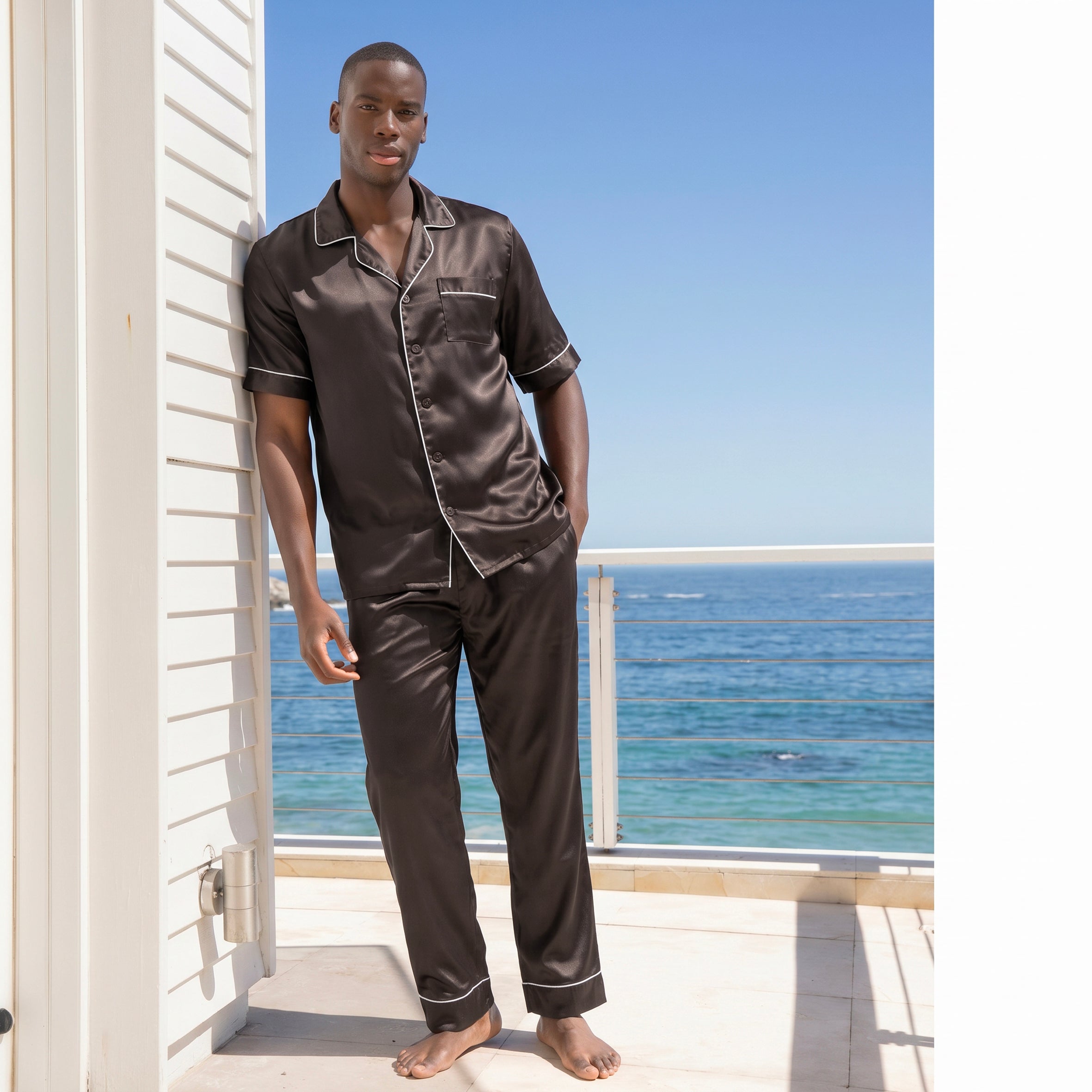 Gentleman Silk PJ's long pants & short sleeves  -  Chocolate