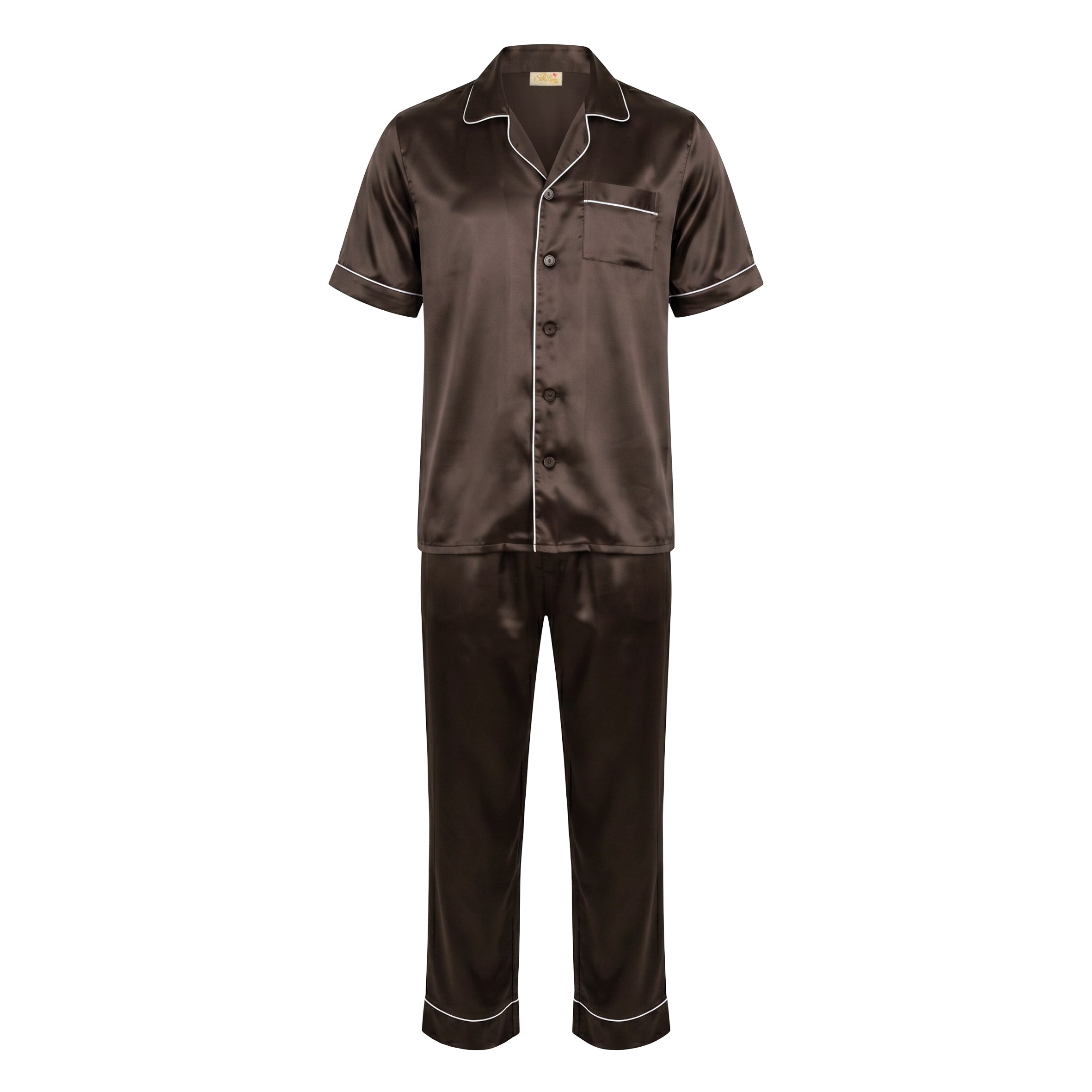 Gentleman Silk PJ's long pants & short sleeves  -  Chocolate