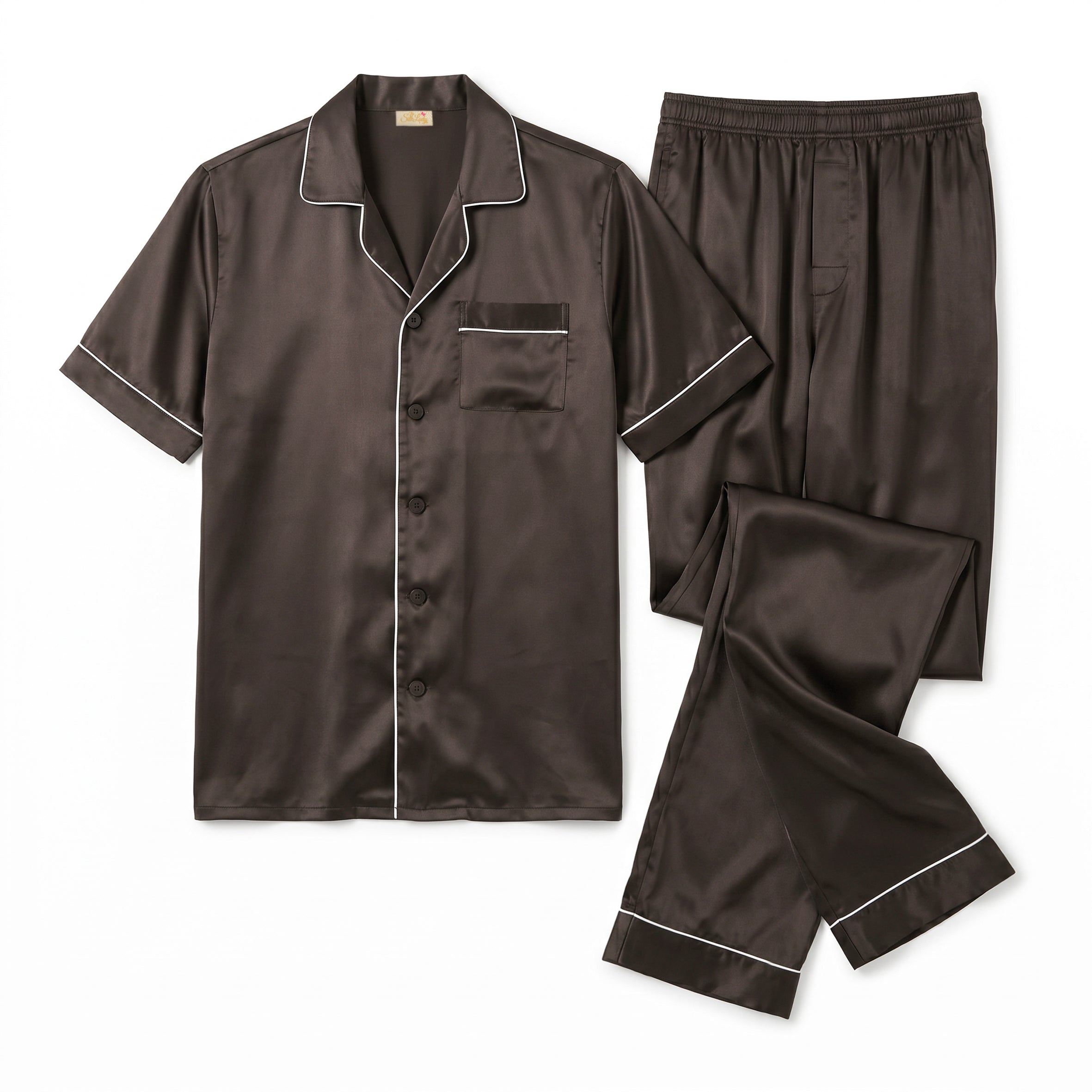 Gentleman Silk PJ's long pants & short sleeves  -  Chocolate