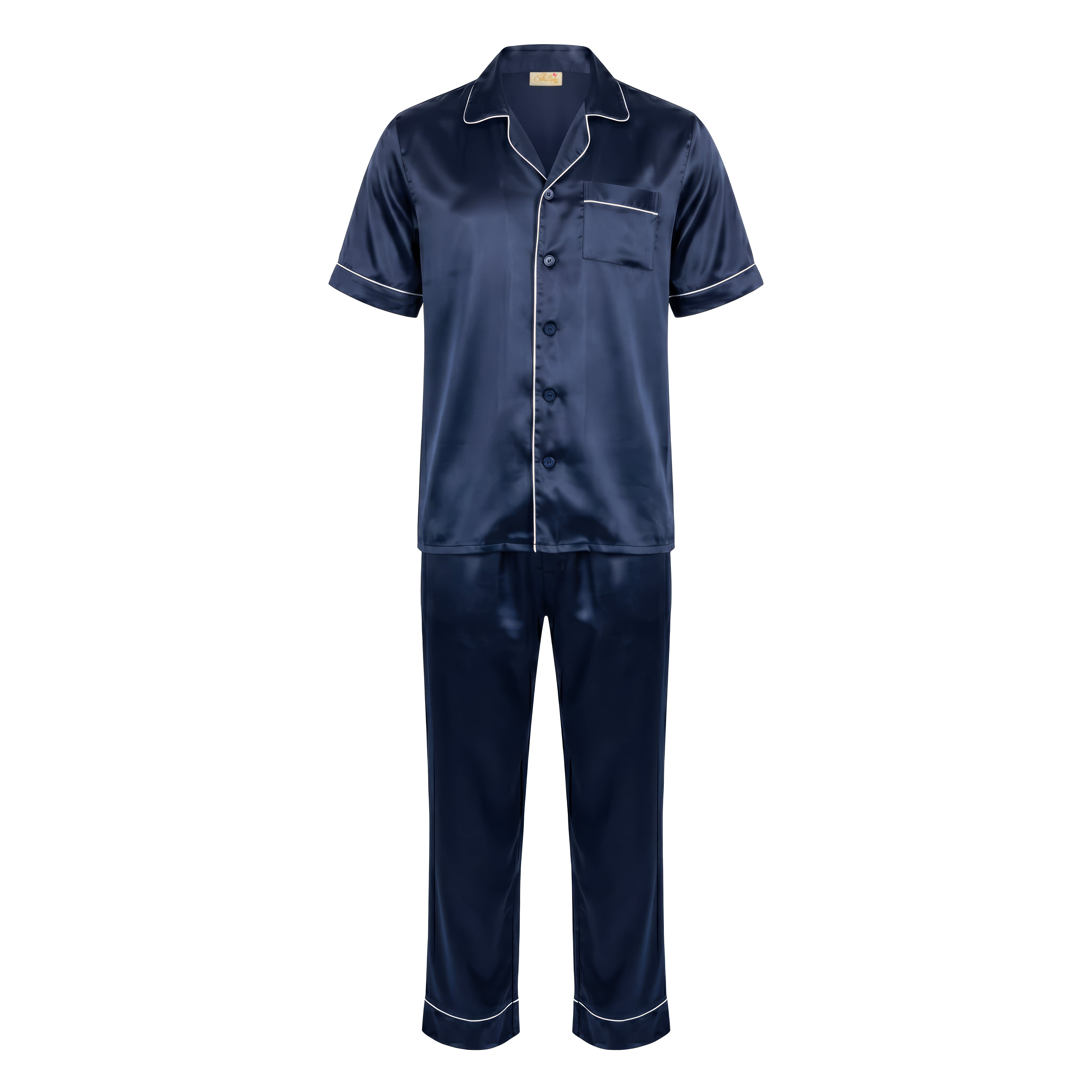Gentleman Silk PJ's long pants & short sleeves  -  Navy-Blue