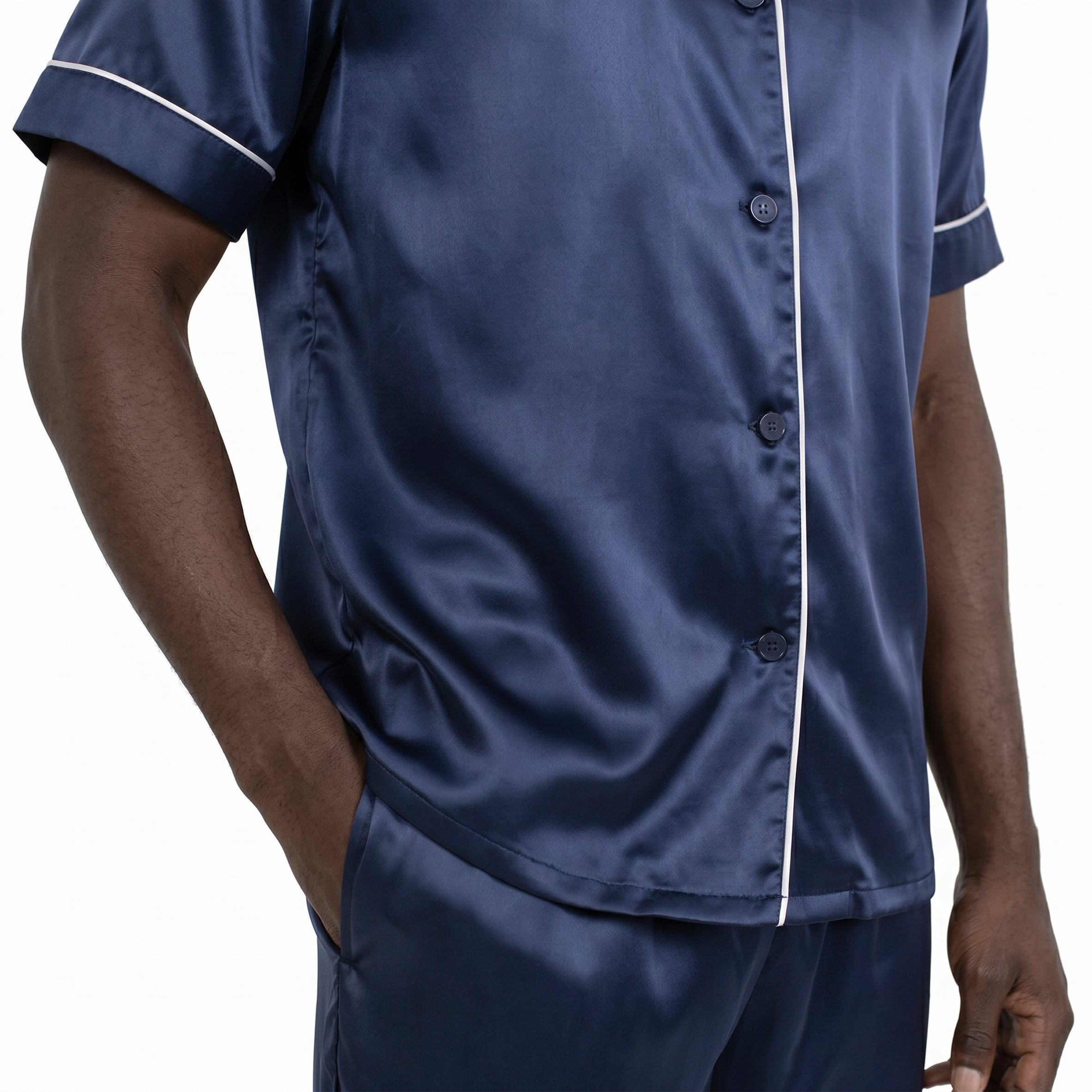 Gentleman Silk PJ's long pants & short sleeves  -  Navy-Blue