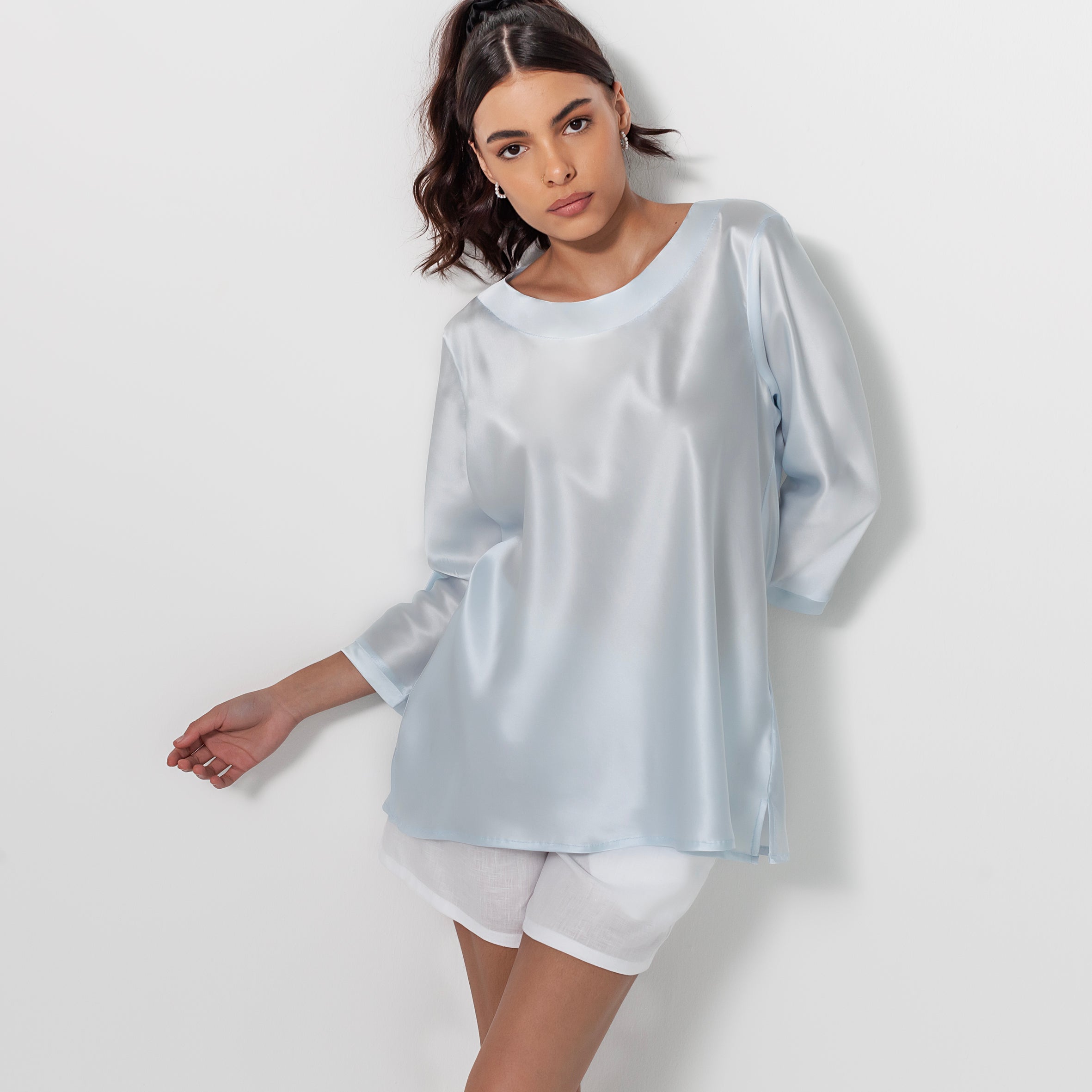 Ladies Silk Blouse - Ice Blue