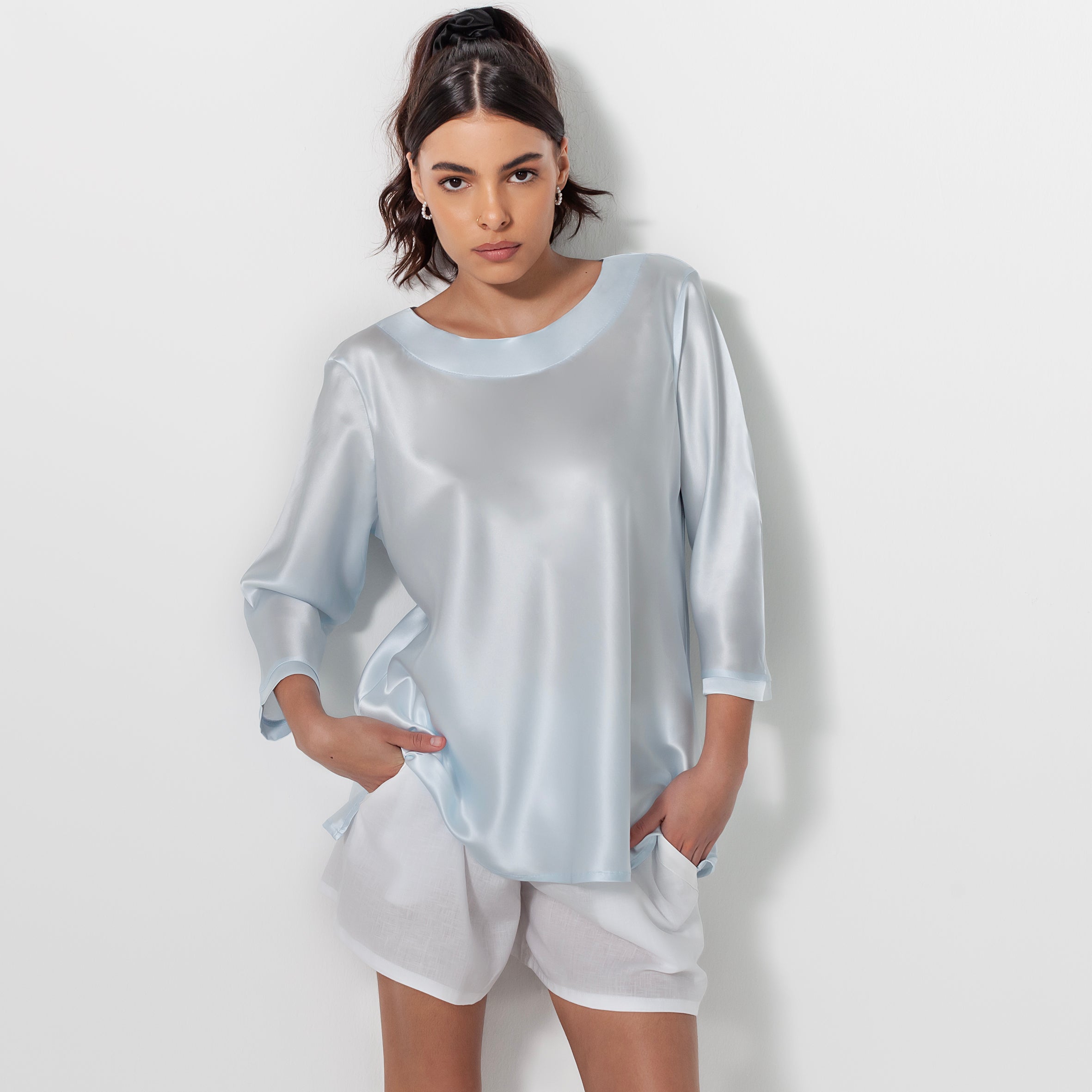 Ladies Silk Blouse - Ice Blue